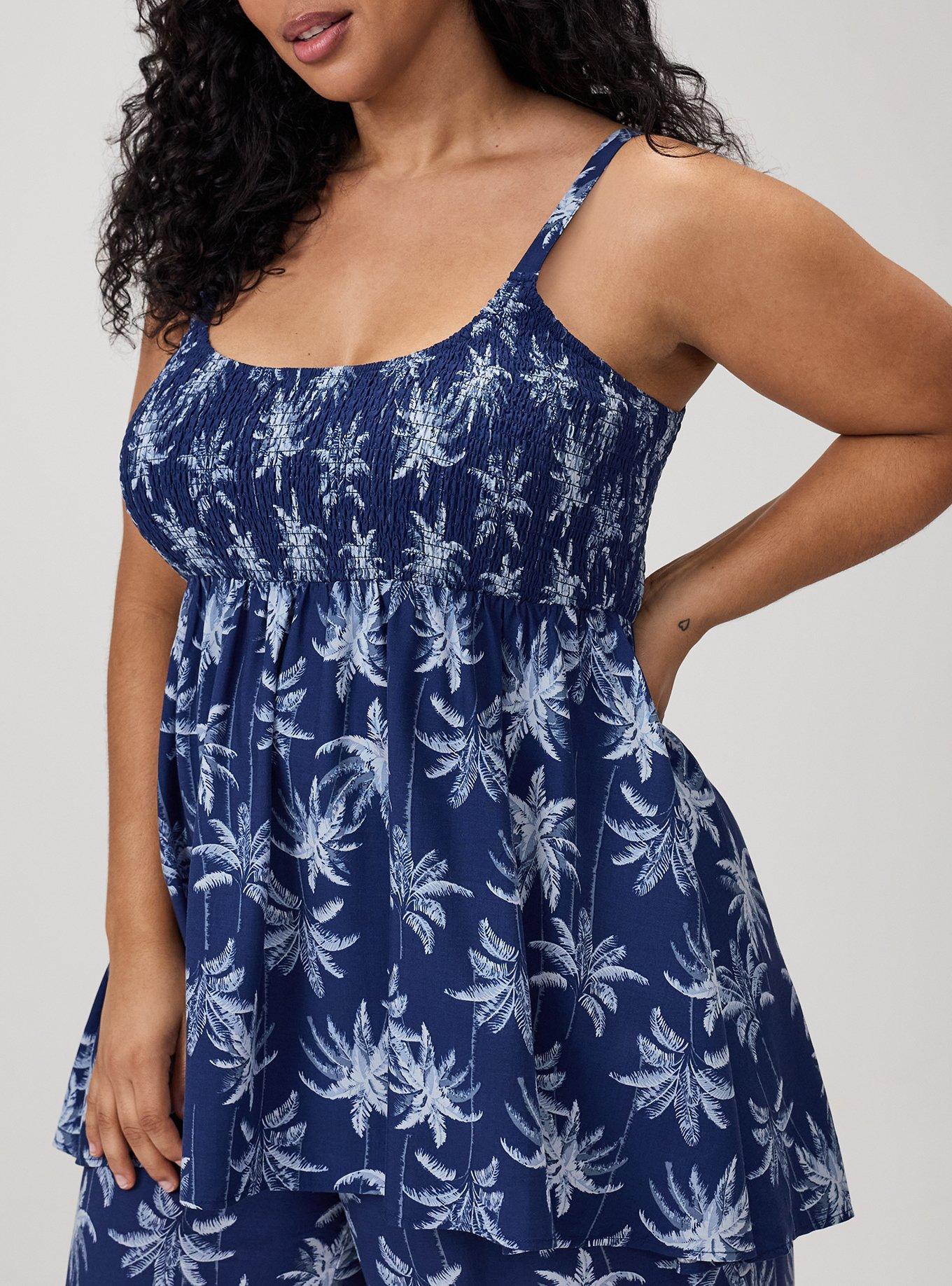 Smocked Challis Babydoll Cami, TROPICAL SHADOWS BLUE, alternate