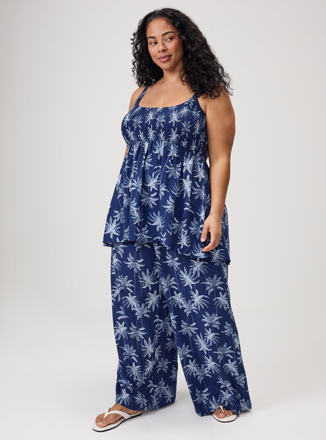 Smocked Challis Babydoll Cami, TROPICAL SHADOWS BLUE, alternate