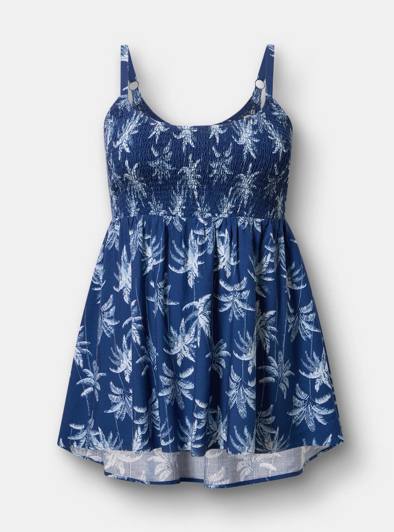 Smocked Challis Babydoll Cami, TROPICAL SHADOWS BLUE, hi-res