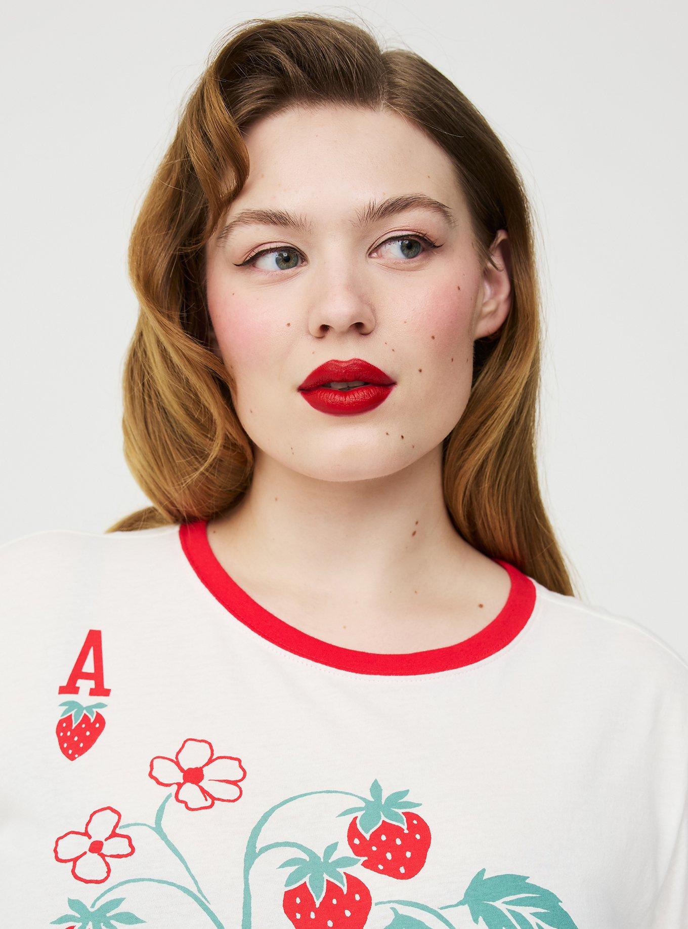 Retro Chic Graphic Ringer Tee, STRAWBERRY PLAYING CARD, alternate