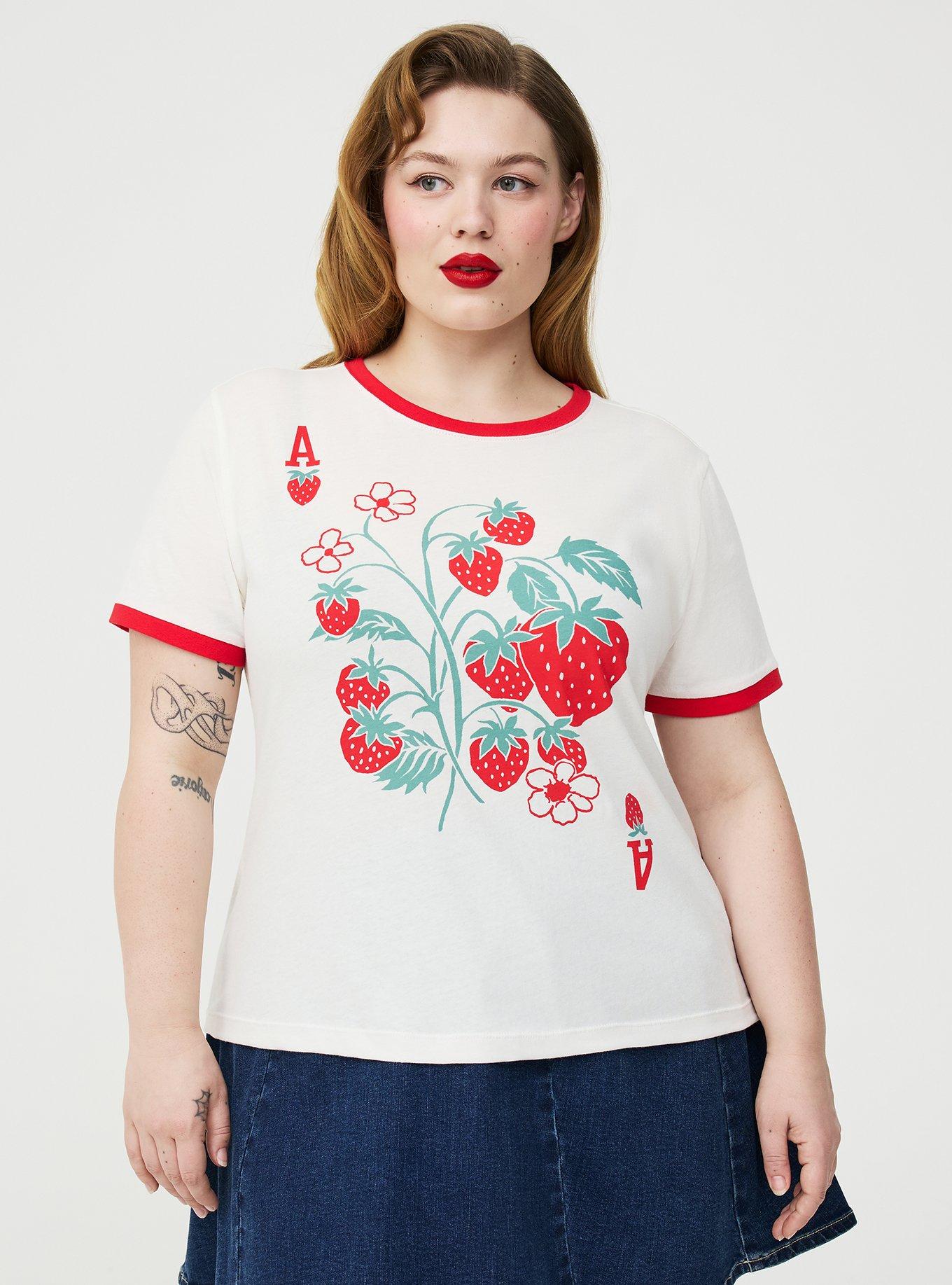 Retro Chic Graphic Ringer Tee, STRAWBERRY PLAYING CARD, hi-res