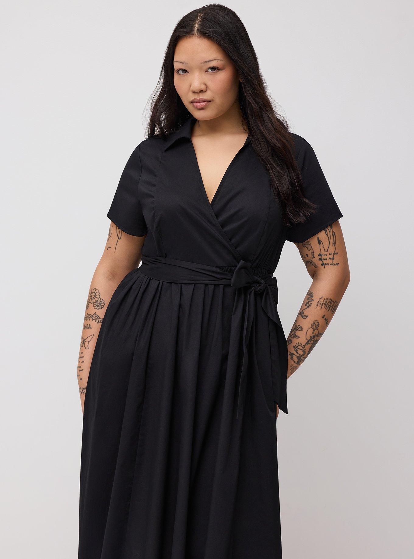 Collared Wrap Midi Dress, DEEP BLACK, alternate