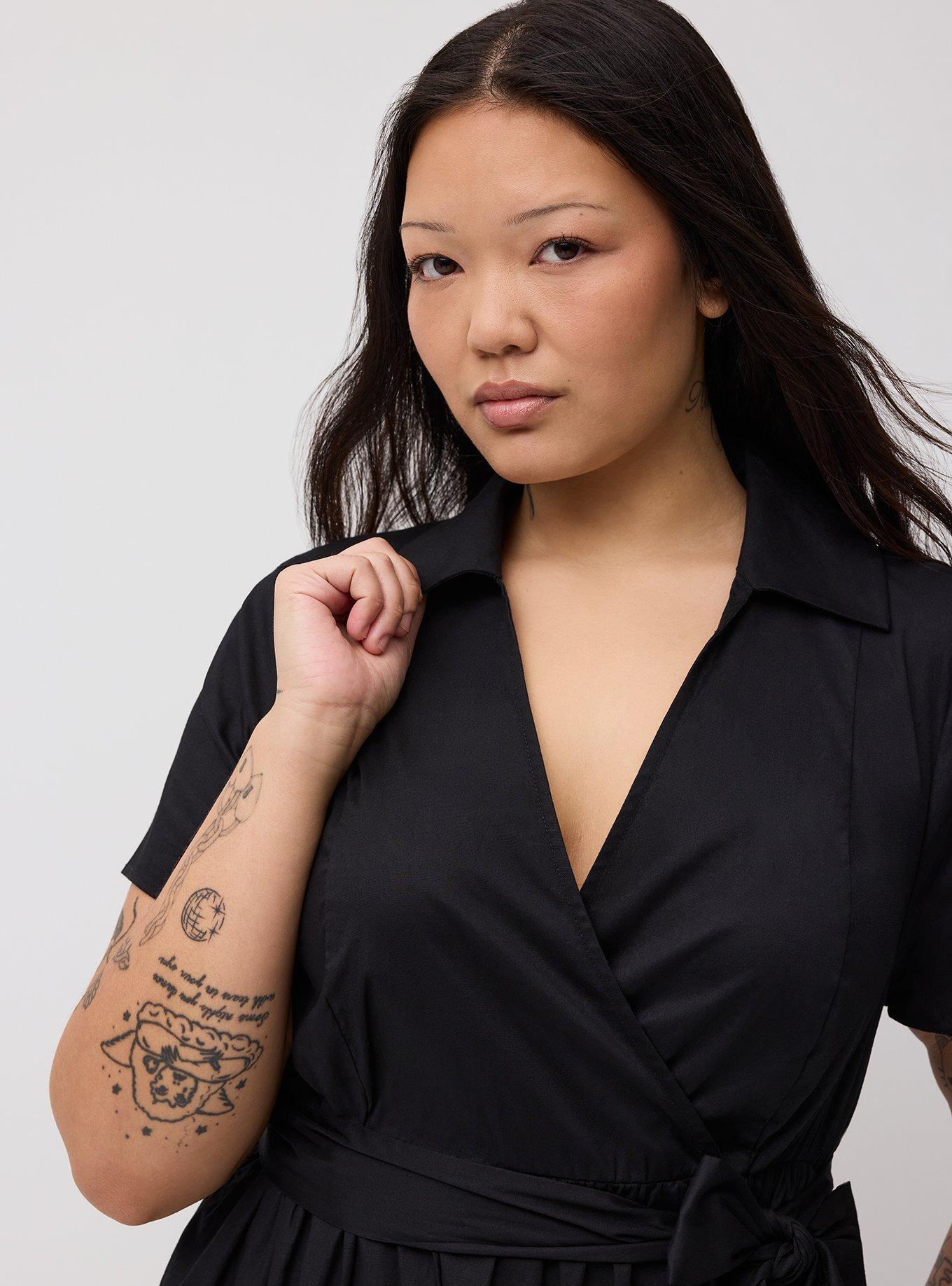 Collared Wrap Midi Dress, DEEP BLACK, alternate