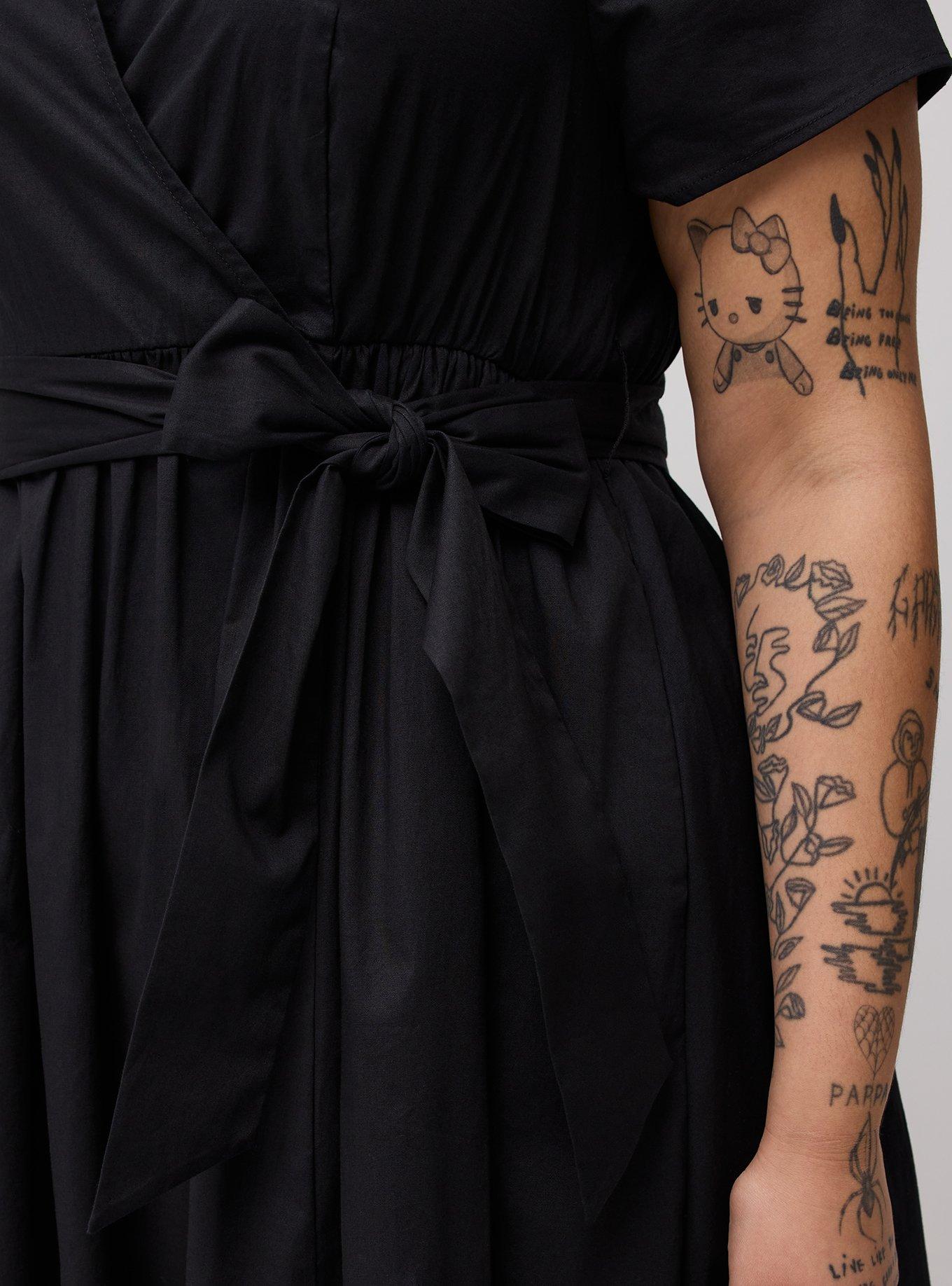 Collared Wrap Midi Dress, DEEP BLACK, alternate