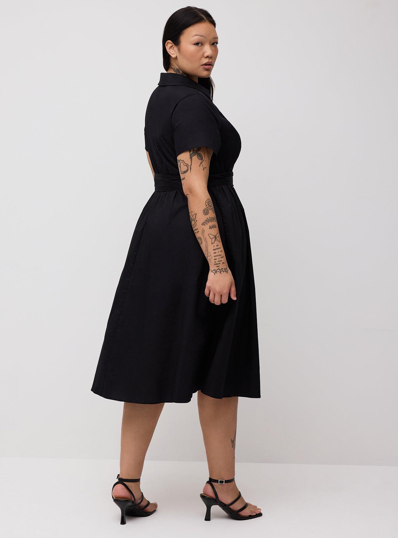 Collared Wrap Midi Dress, DEEP BLACK, alternate