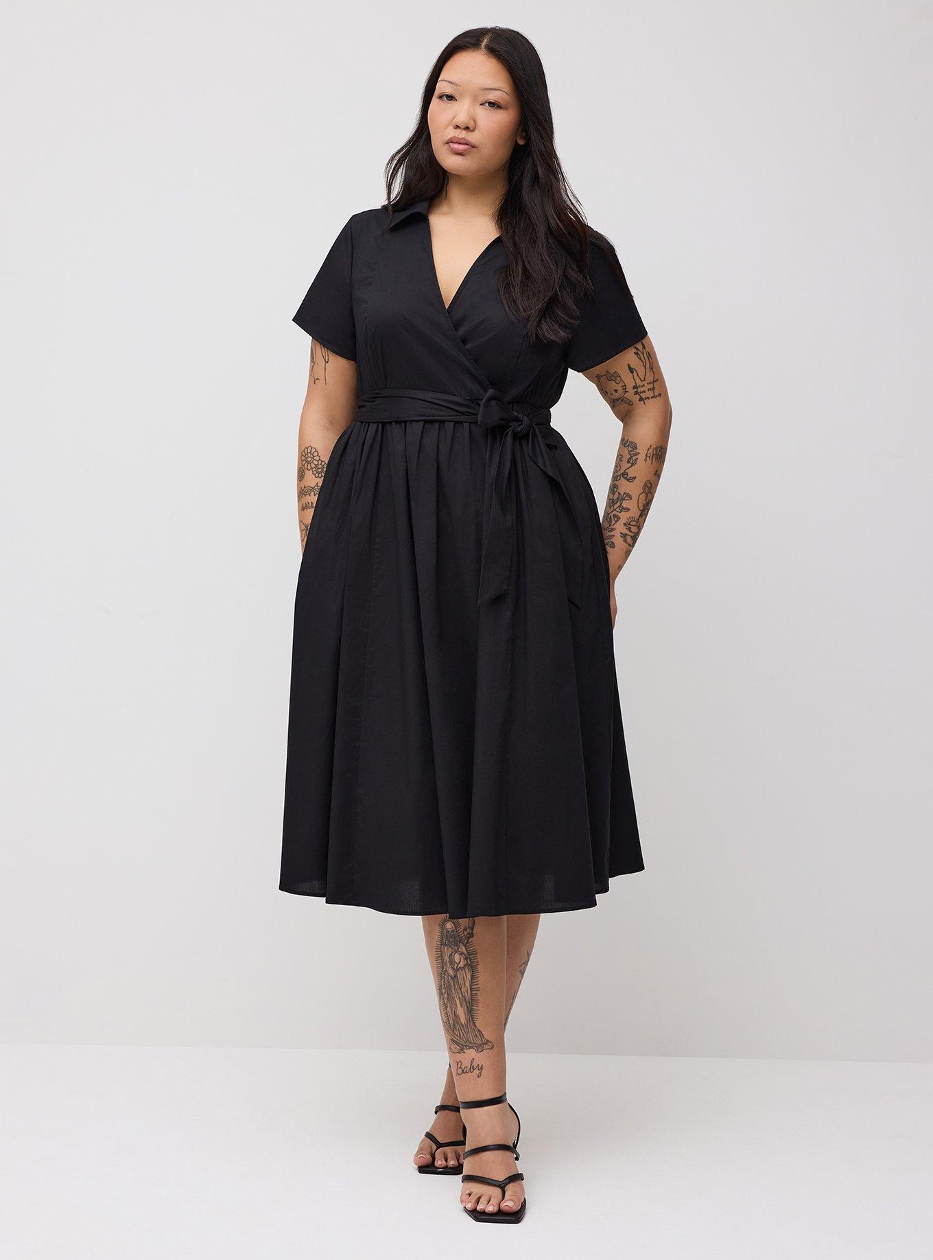 Collared Wrap Midi Dress, DEEP BLACK, alternate