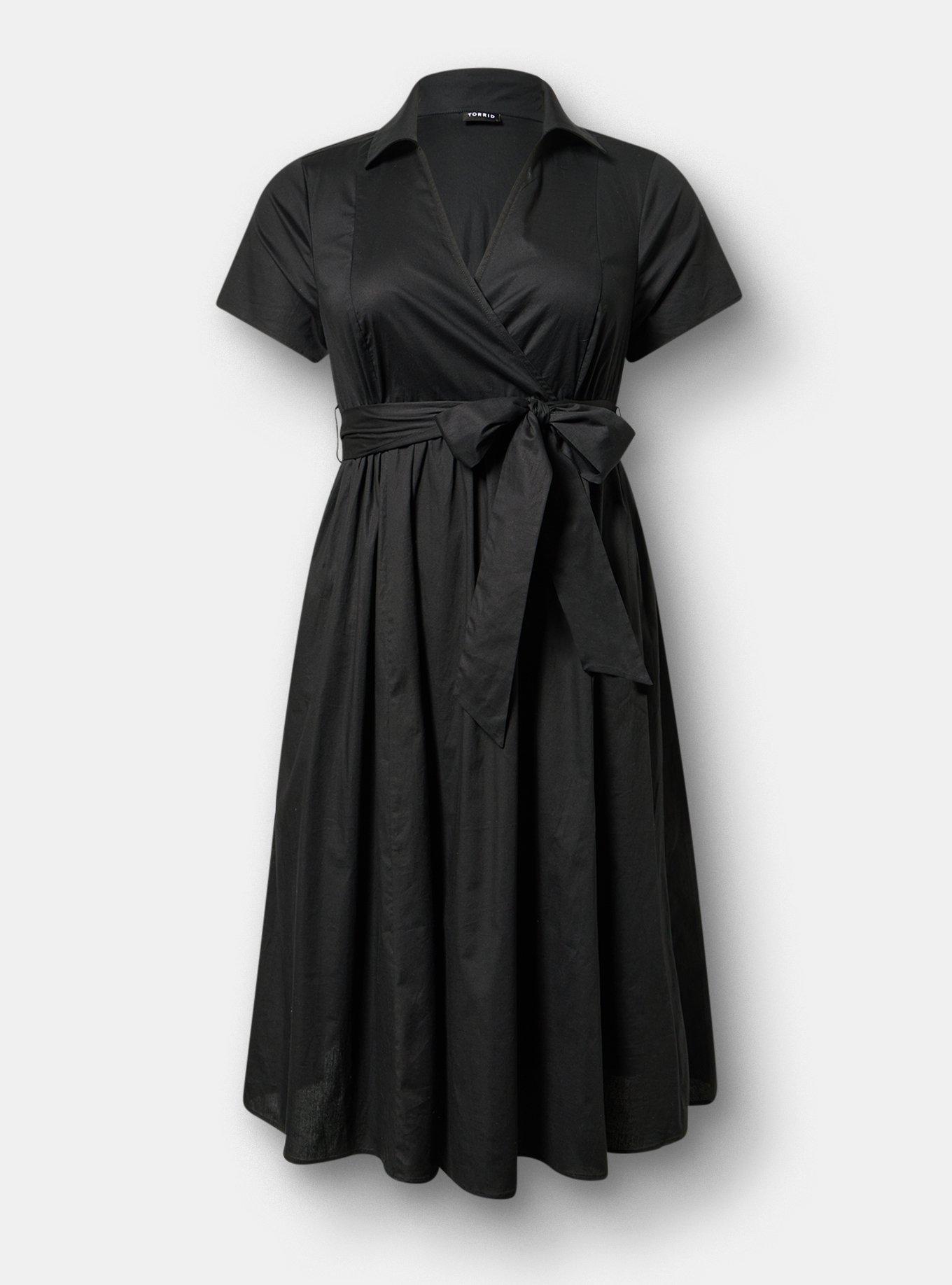 Collared Wrap Midi Dress, DEEP BLACK, hi-res