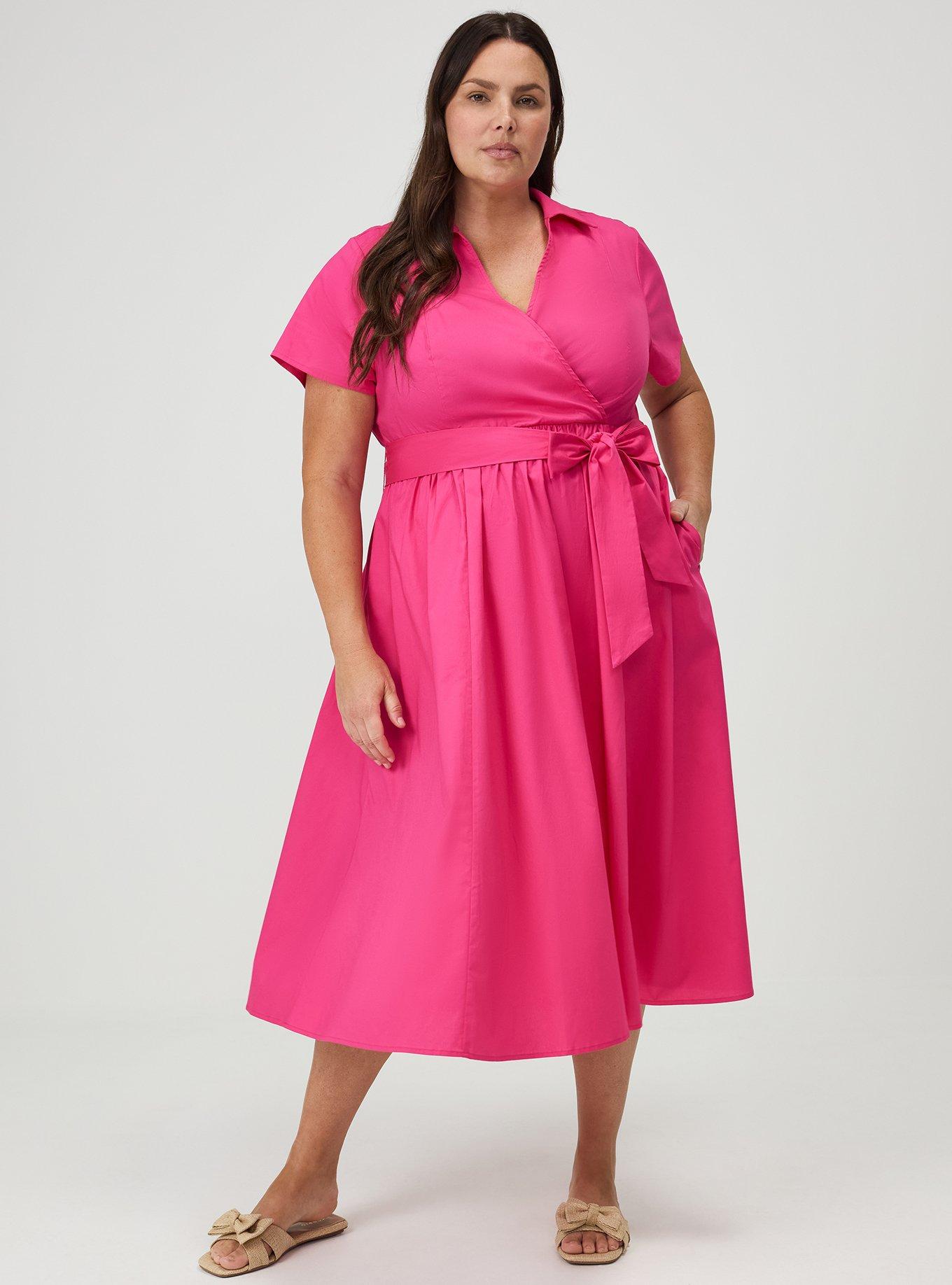 Collared Wrap Midi Dress, BEETROOT PURPLE, hi-res