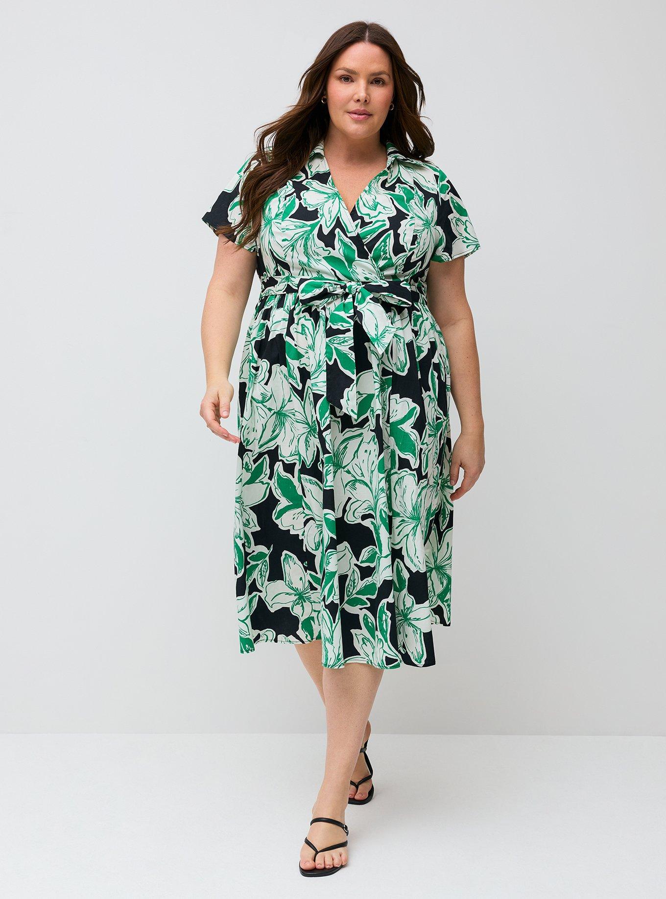 Collared Wrap Midi Dress, SKETCHED LILLIES FLORAL BLACK, alternate