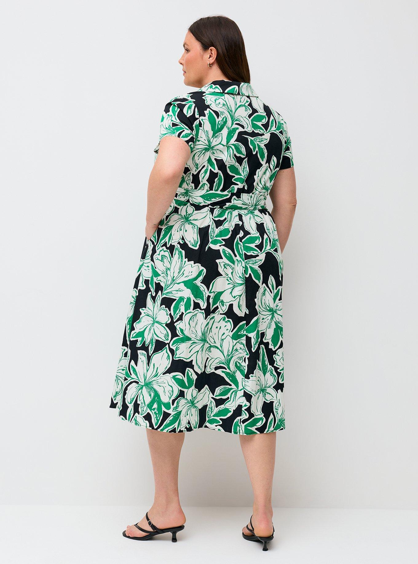Collared Wrap Midi Dress, SKETCHED LILLIES FLORAL BLACK, alternate