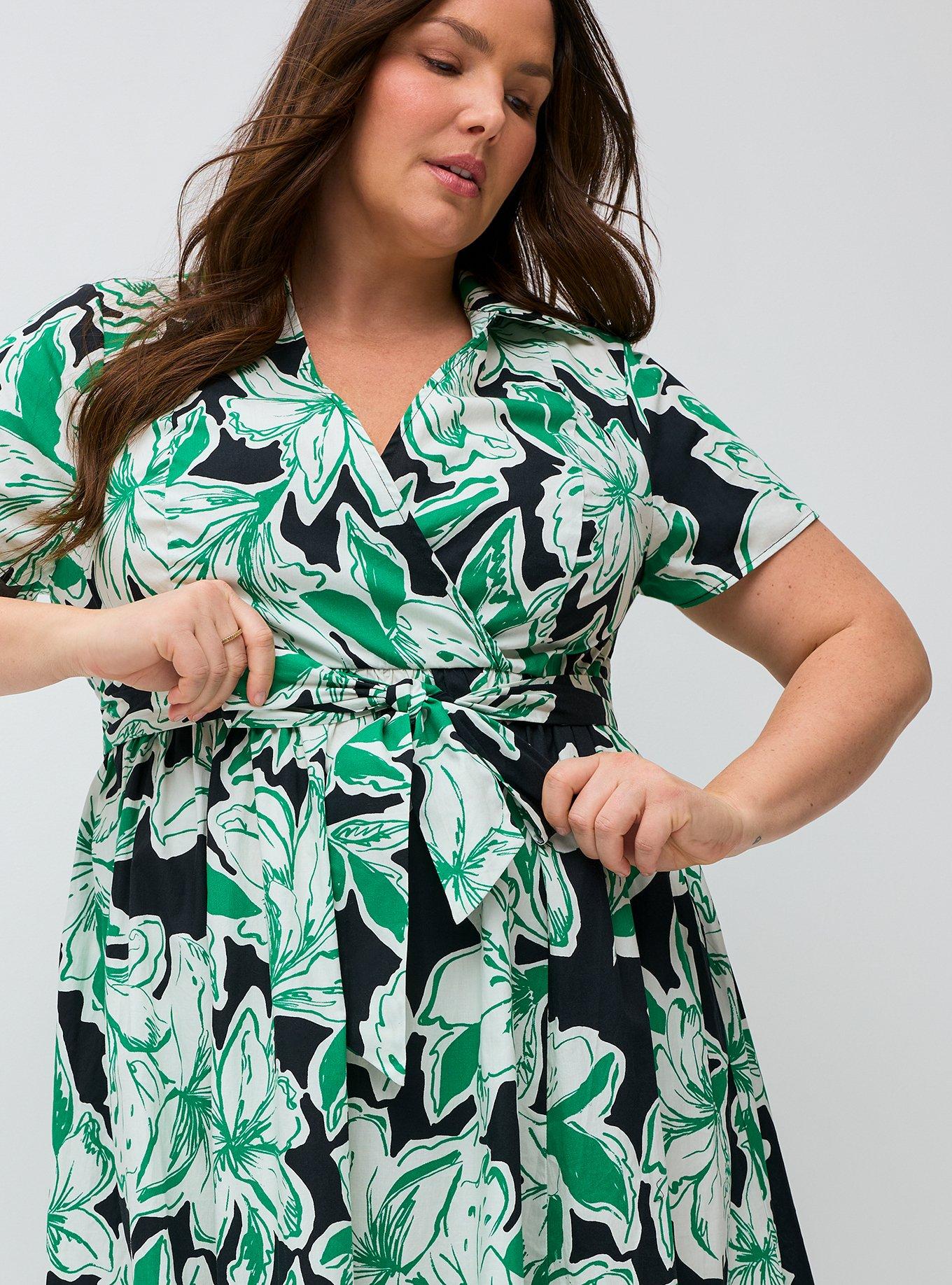 Collared Wrap Midi Dress, SKETCHED LILLIES FLORAL BLACK, alternate