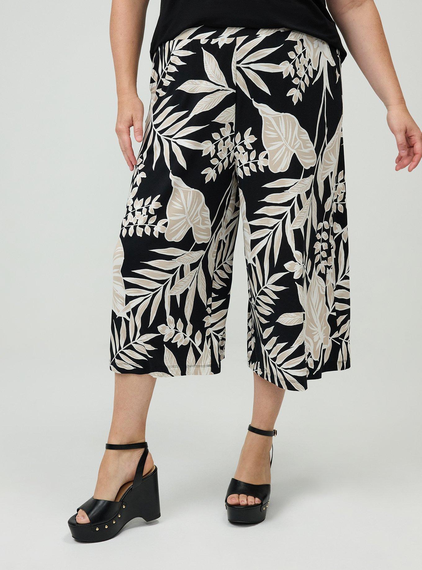 Pull-On Wide-Leg Super Soft Crop Pant, LINED LEAVES BLACK, alternate