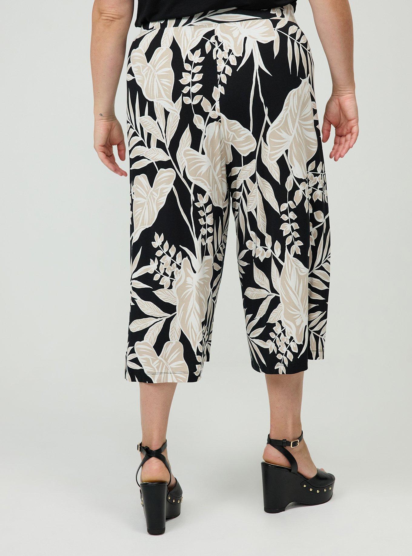 Pull-On Wide-Leg Super Soft Crop Pant, LINED LEAVES BLACK, alternate