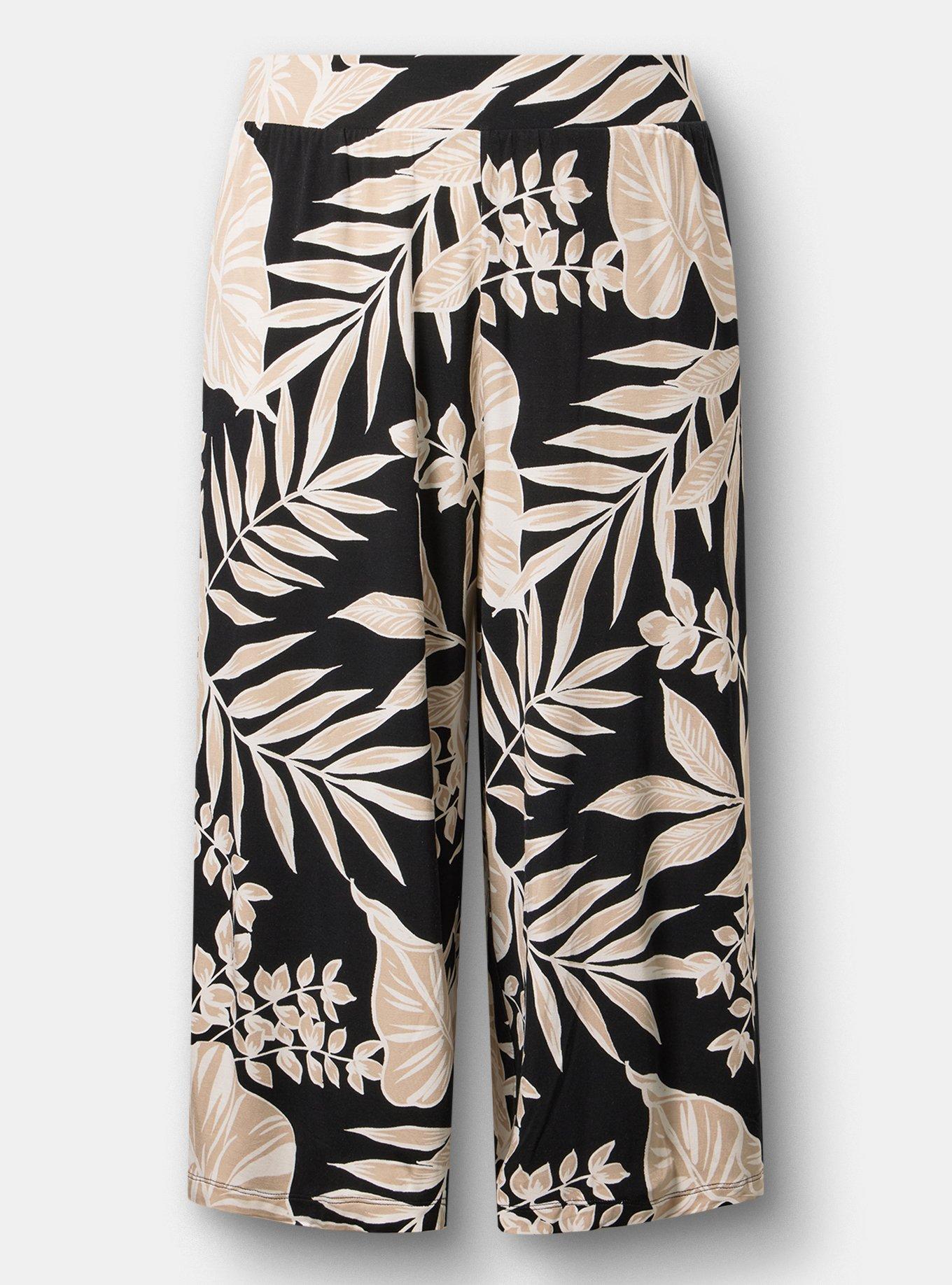 Pull-On Wide-Leg Super Soft Crop Pant, LINED LEAVES BLACK, hi-res