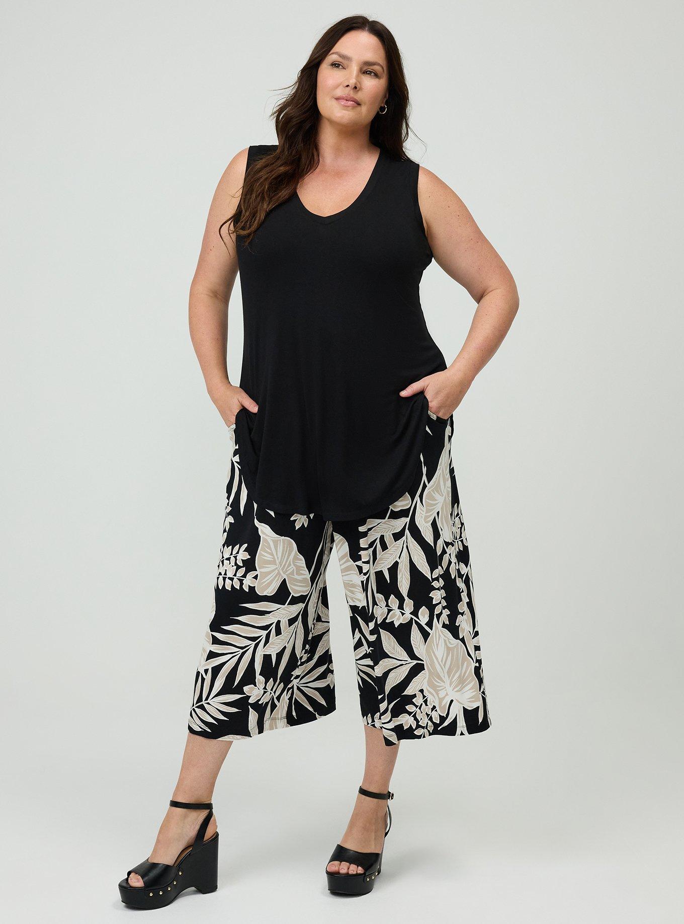 Pull-On Wide-Leg Super Soft Crop Pant, LINED LEAVES BLACK, hi-res