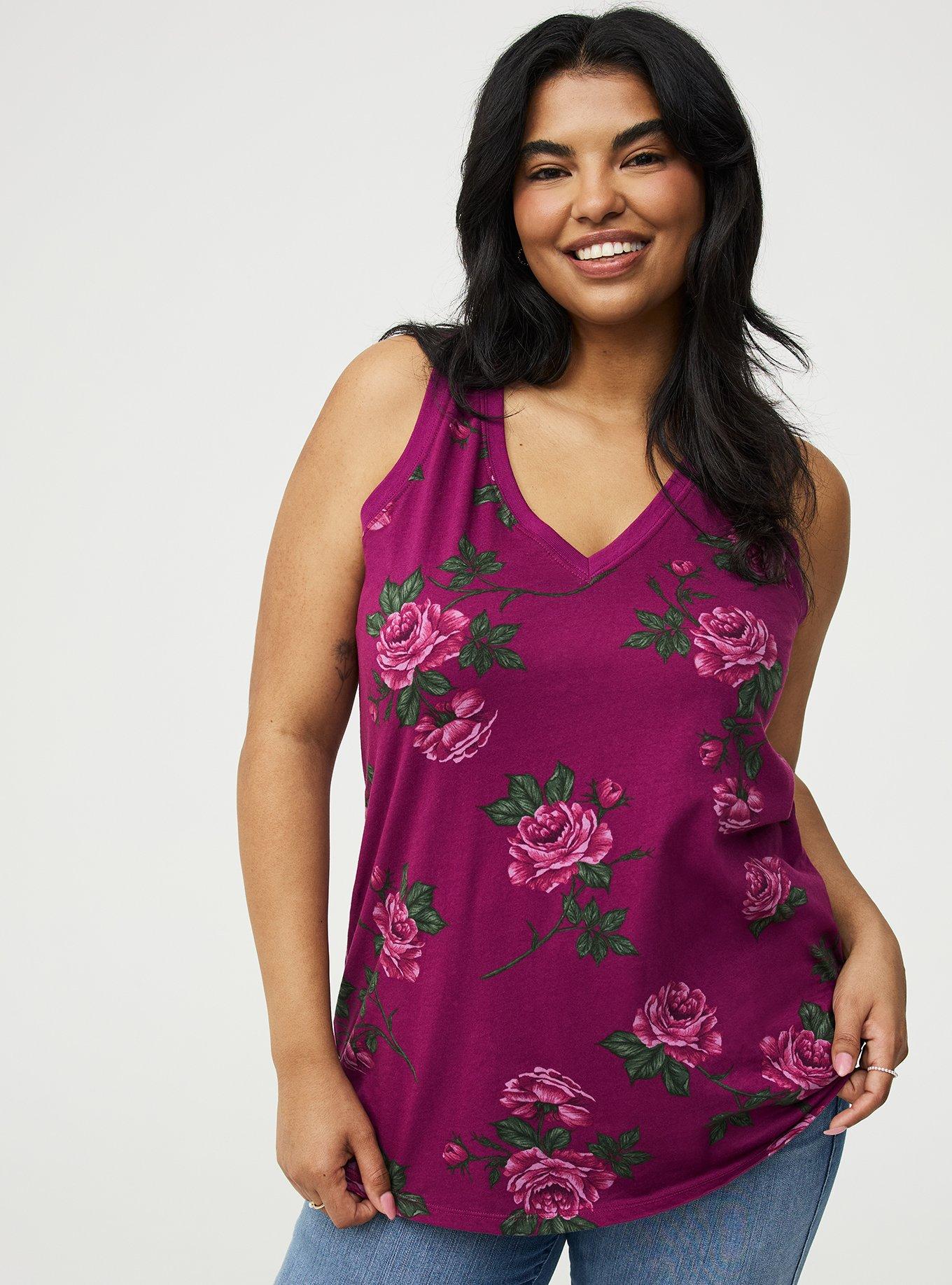Printed Girlfriend Tank, BUDDING ROSE FLORAL PLUM, hi-res