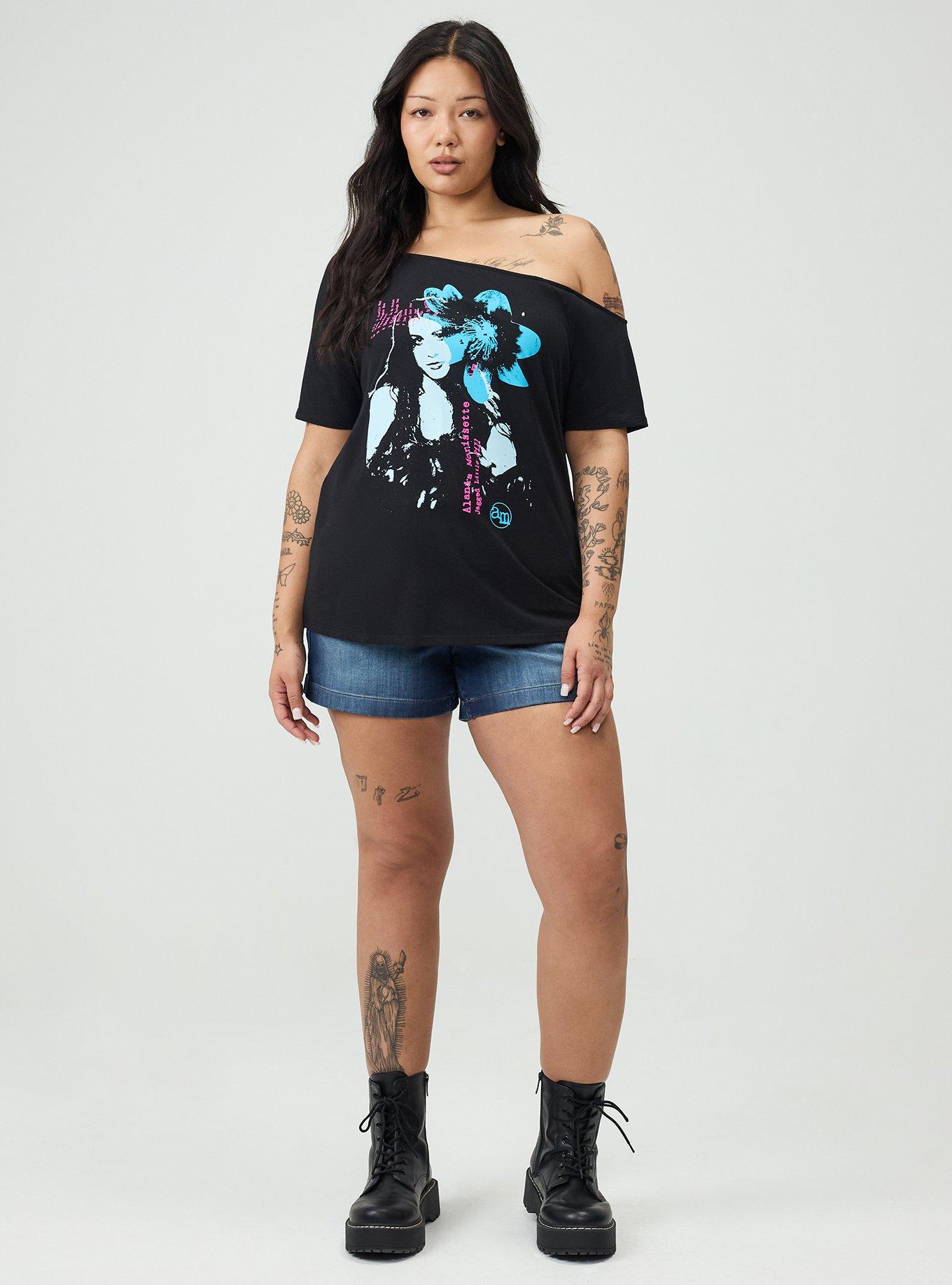 Plus Size Alanis Morissette Relaxed Off-Shoulder Tee, ALANIS MORISSETTE FLORAL DEEP BLACK, alternate