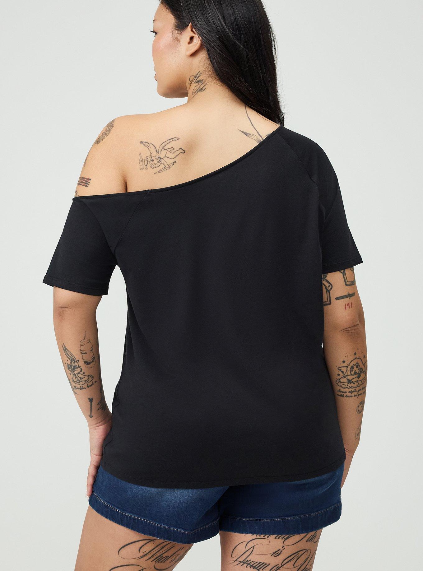 Plus Size Alanis Morissette Relaxed Off-Shoulder Tee, ALANIS MORISSETTE FLORAL DEEP BLACK, alternate