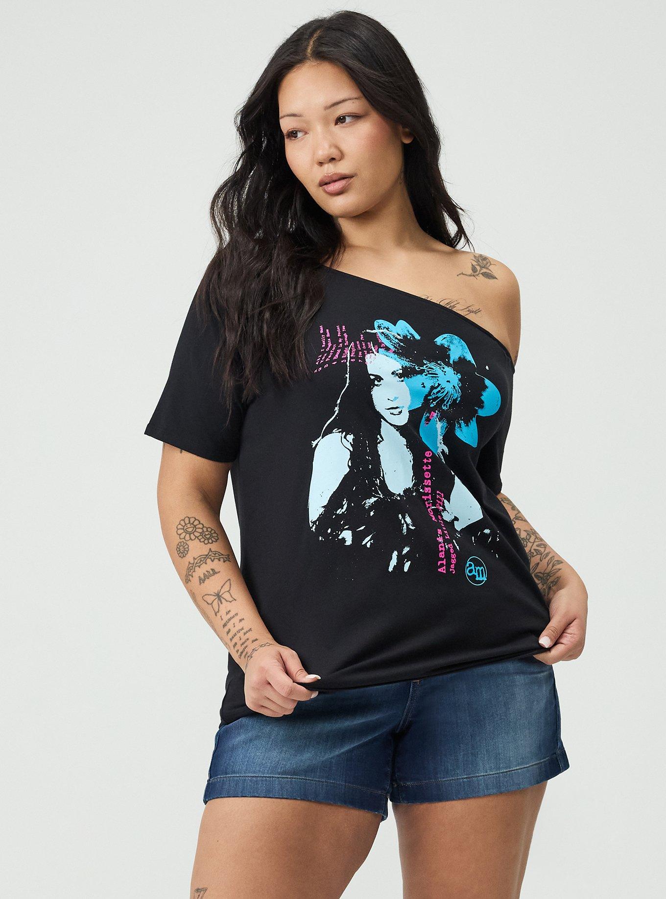 Plus Size Alanis Morissette Relaxed Off-Shoulder Tee, ALANIS MORISSETTE FLORAL DEEP BLACK, alternate