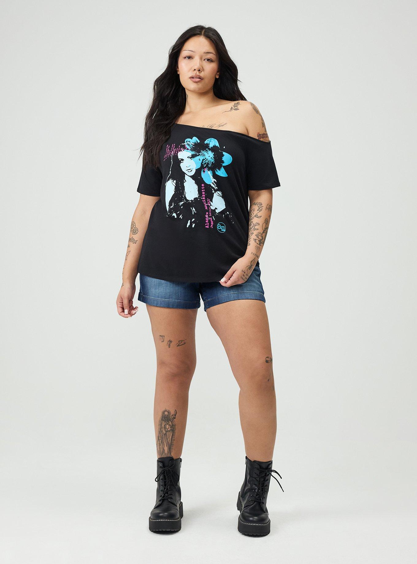 Plus Size Alanis Morissette Relaxed Off-Shoulder Tee, ALANIS MORISSETTE FLORAL DEEP BLACK, alternate