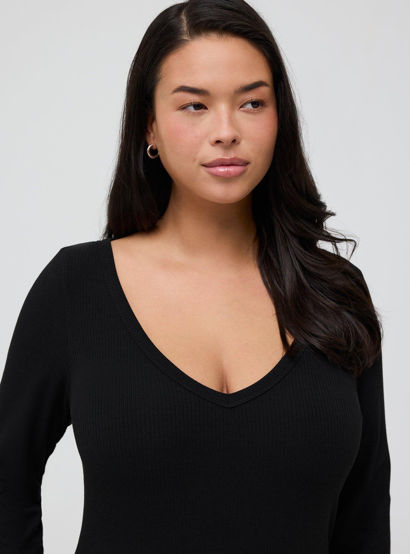 Supersoft Rib V-Neck 3/4 Sleeve Top, DEEP BLACK, alternate