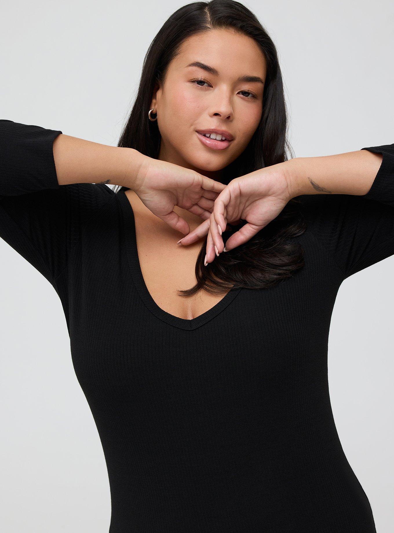 Supersoft Rib V-Neck 3/4 Sleeve Top, DEEP BLACK, alternate