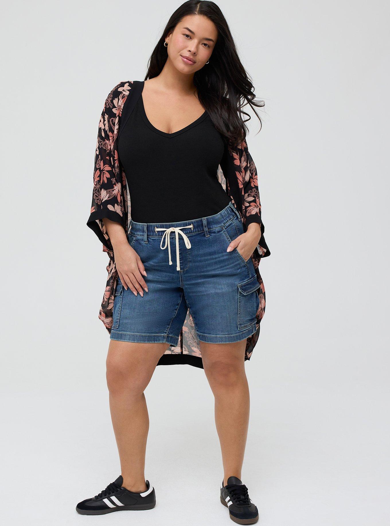 Supersoft Rib V-Neck 3/4 Sleeve Top, DEEP BLACK, alternate