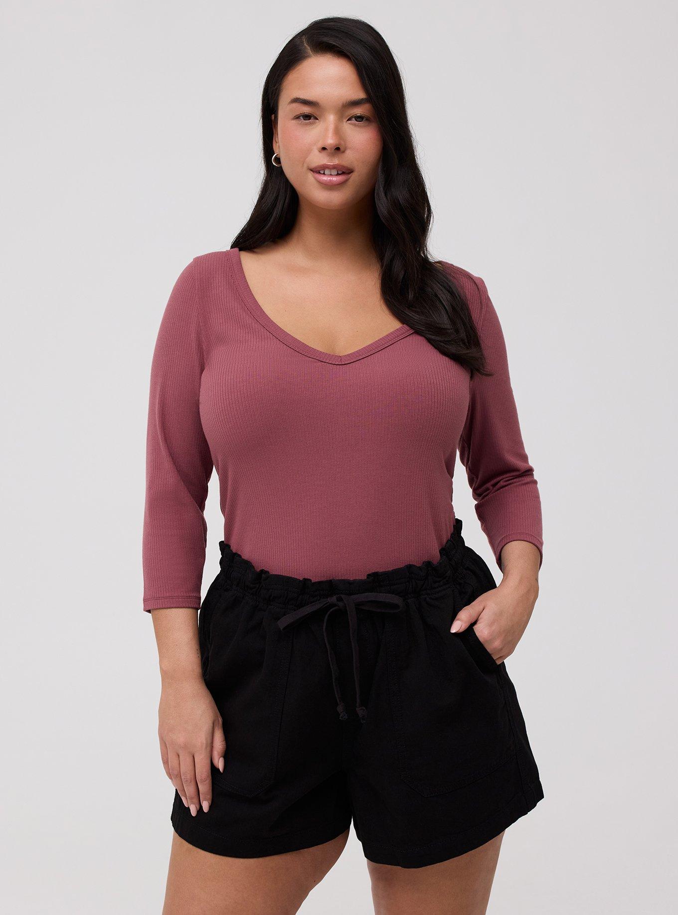 Supersoft Rib V-Neck 3/4 Sleeve Top, WILD GINGER, alternate