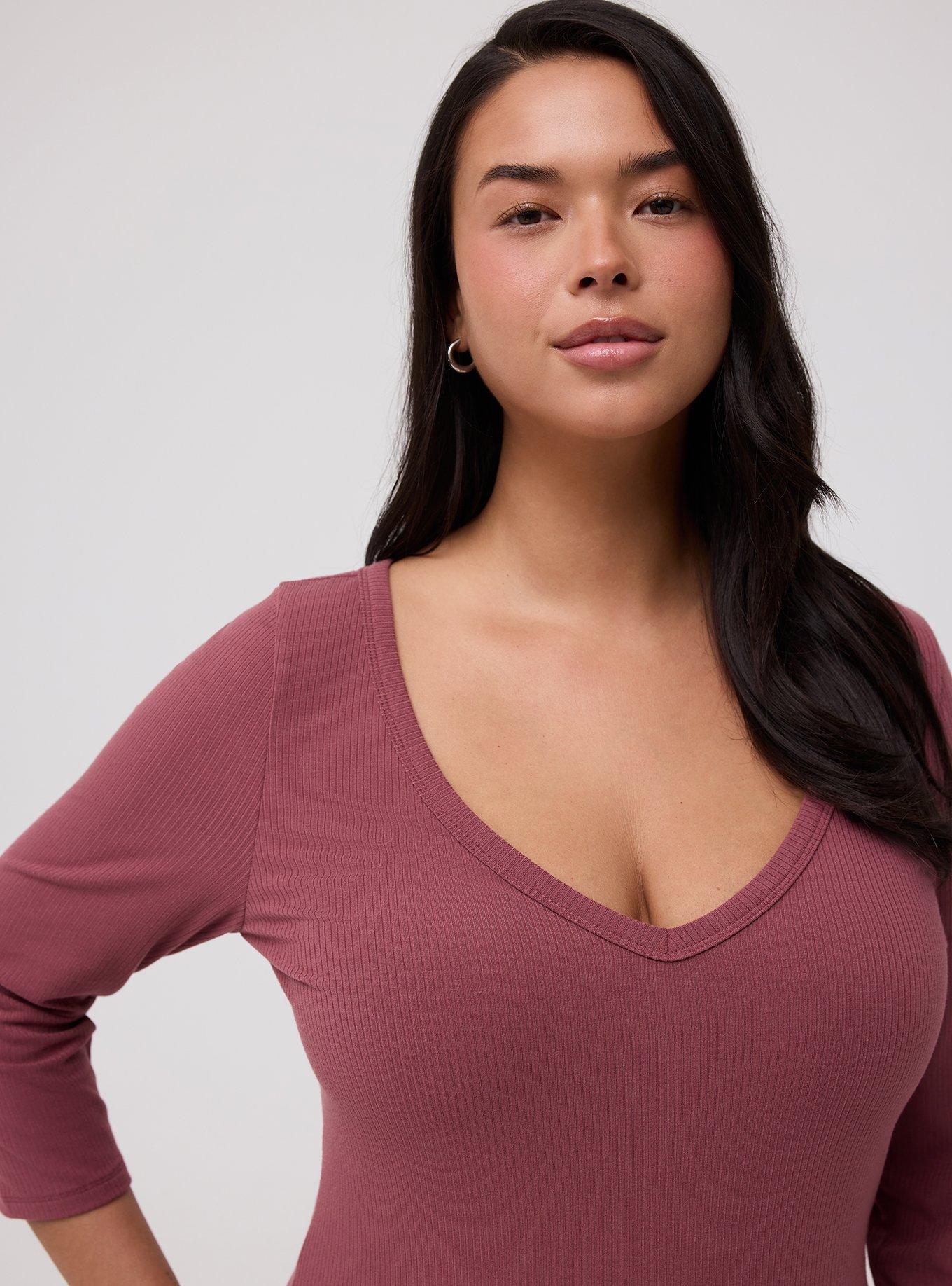 Supersoft Rib V-Neck 3/4 Sleeve Top, WILD GINGER, alternate