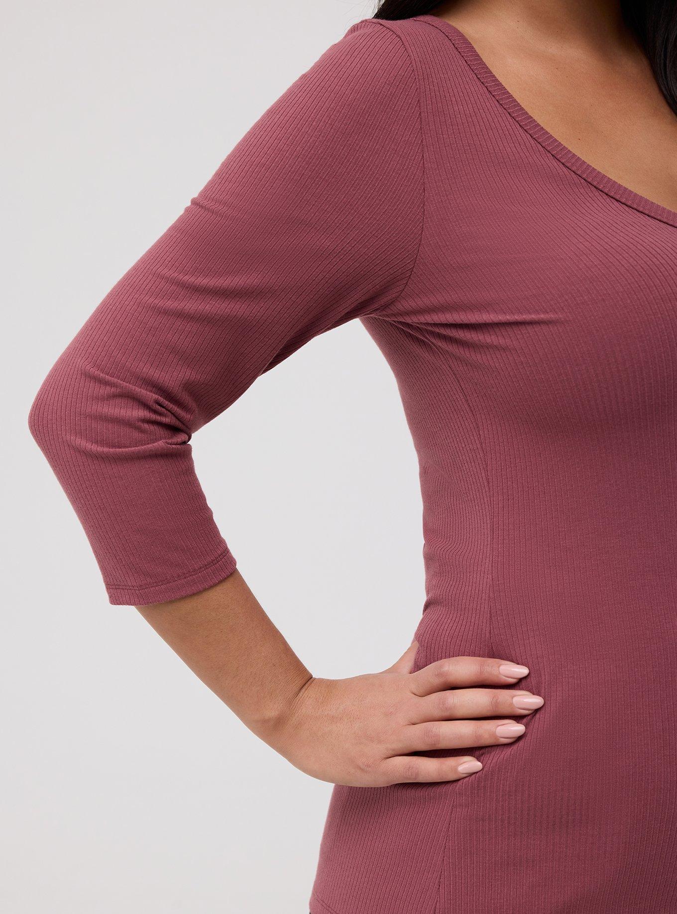 Supersoft Rib V-Neck 3/4 Sleeve Top, WILD GINGER, alternate