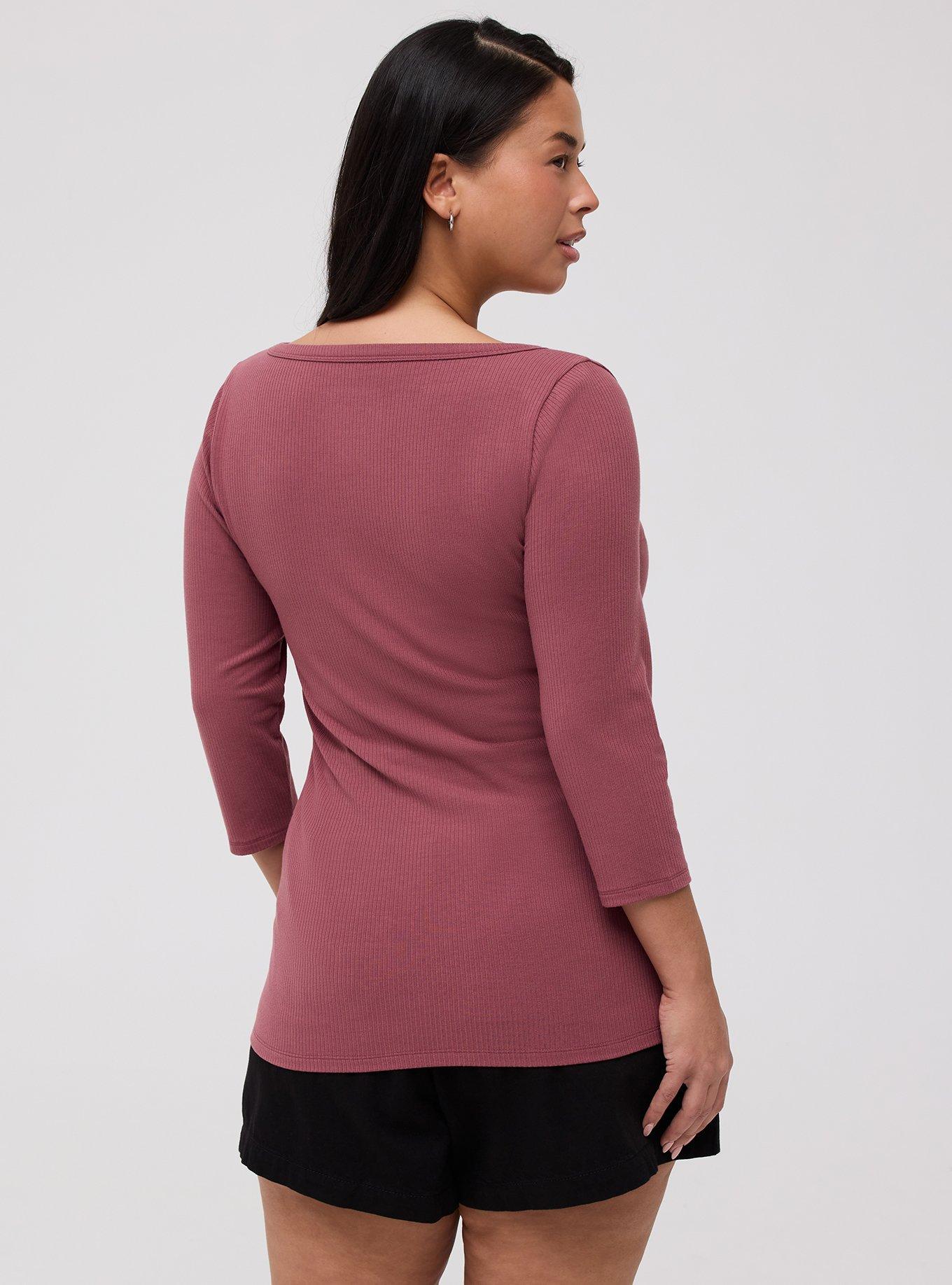 Supersoft Rib V-Neck 3/4 Sleeve Top, WILD GINGER, alternate