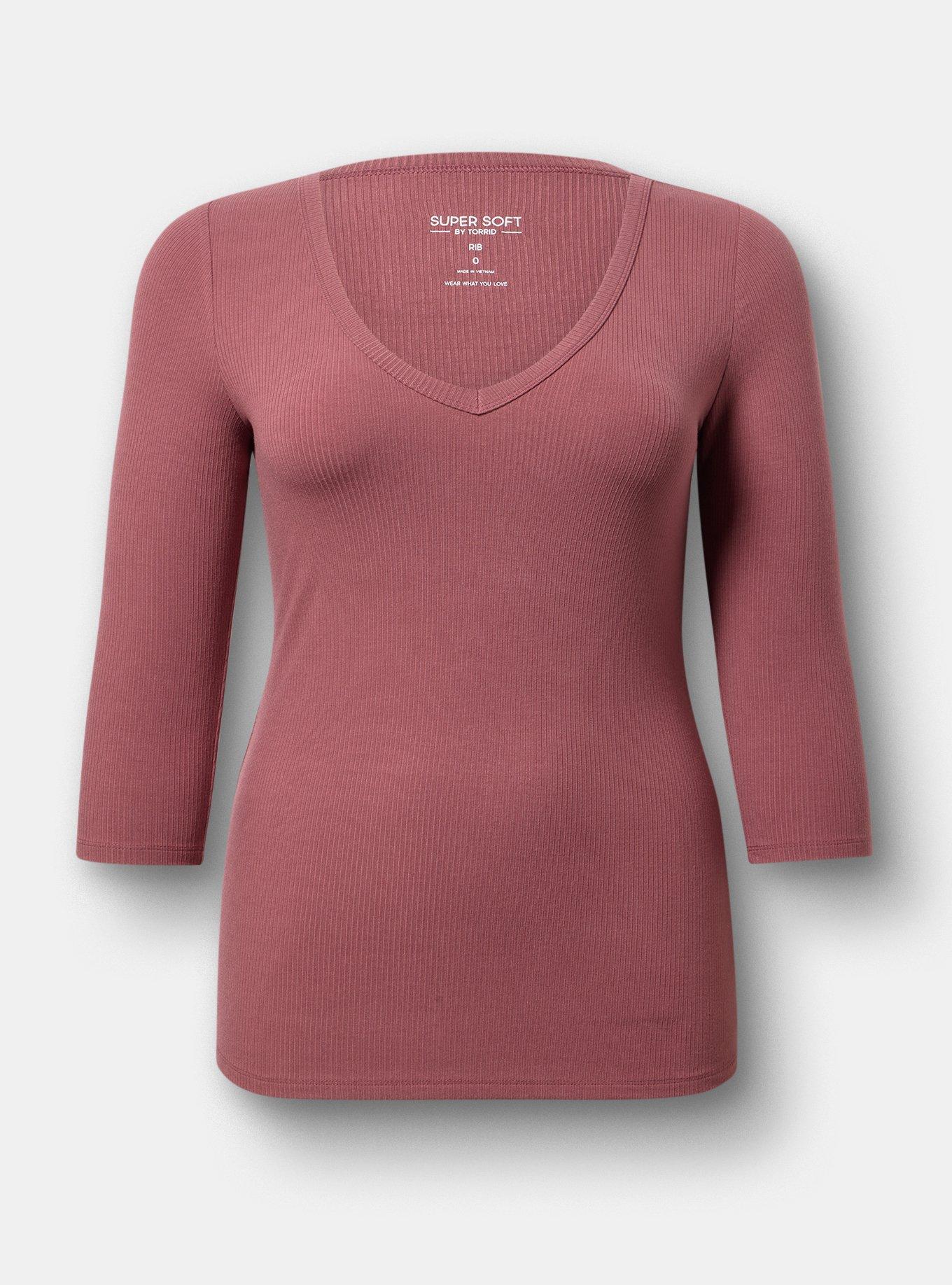 Supersoft Rib V-Neck 3/4 Sleeve Top, WILD GINGER, hi-res