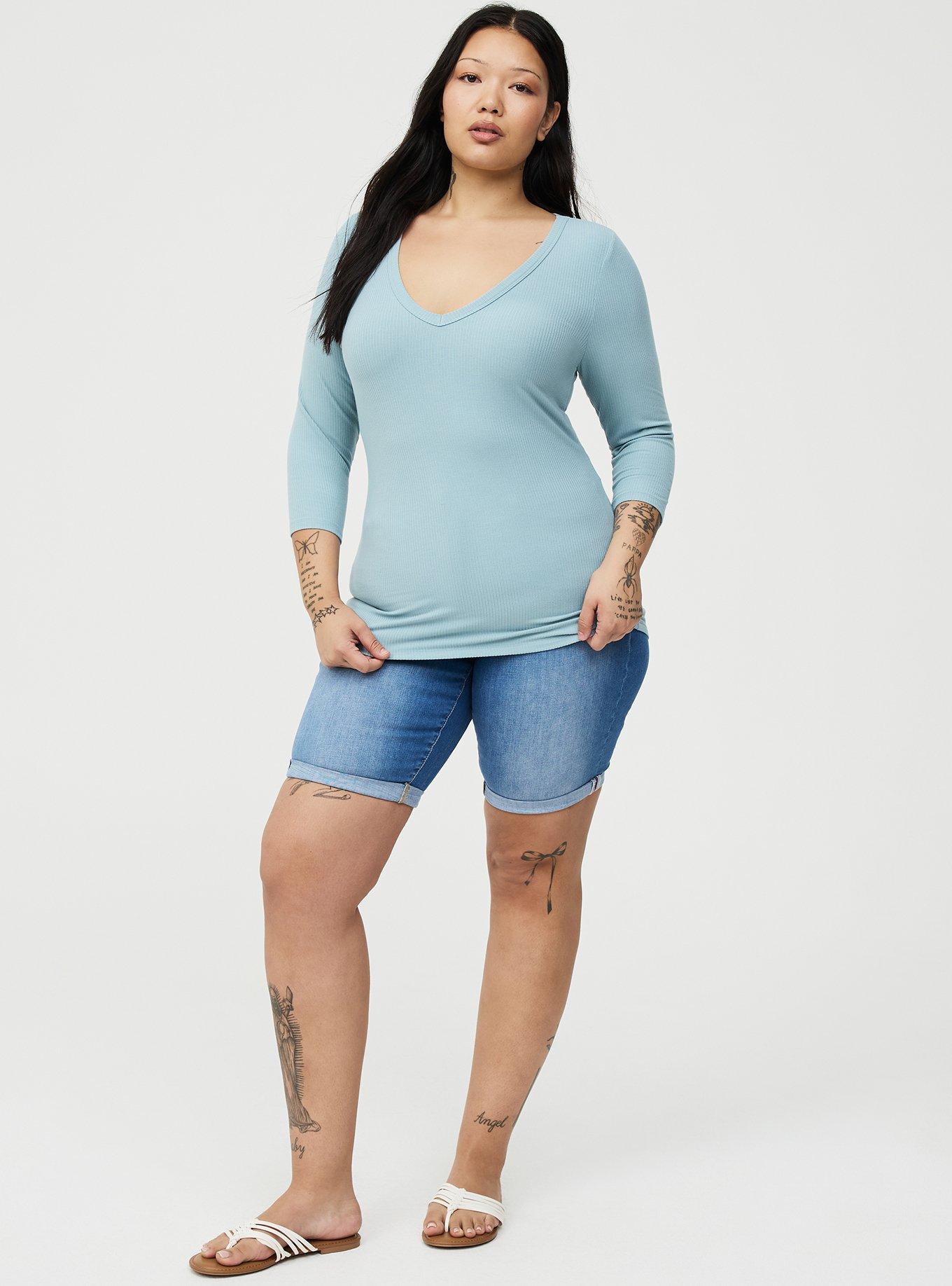 Supersoft Rib V-Neck 3/4 Sleeve Top, STONE BLUE, alternate