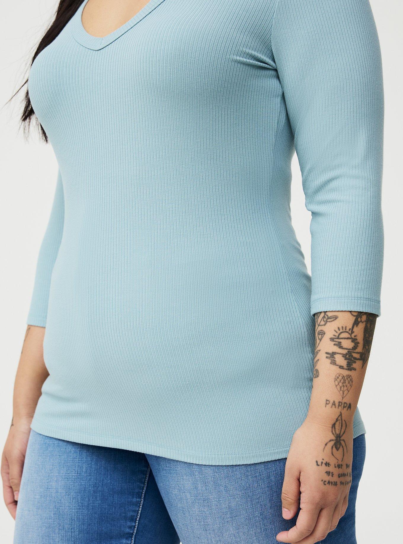 Supersoft Rib V-Neck 3/4 Sleeve Top, STONE BLUE, alternate