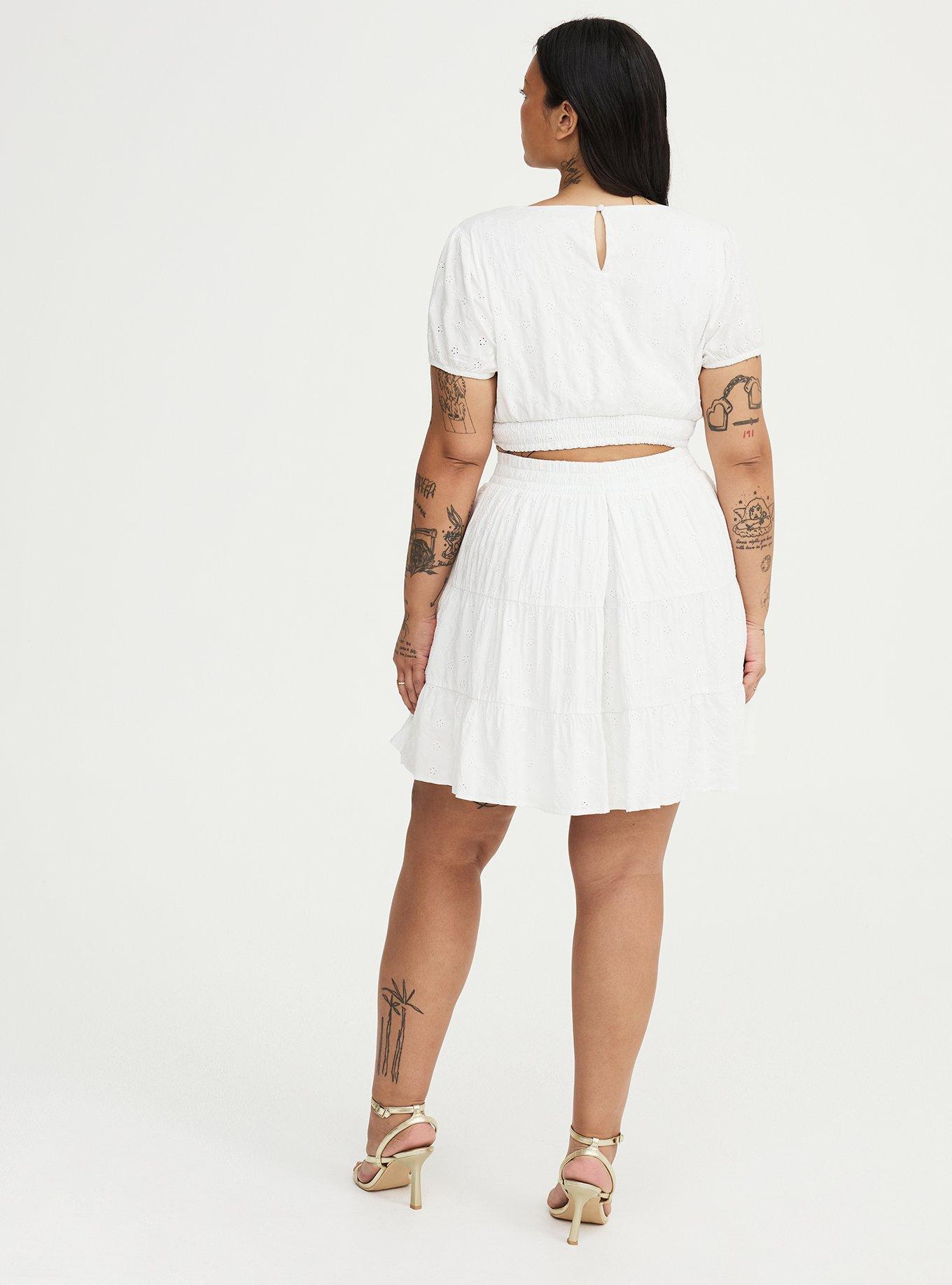 Eyelet Mini Skirt Set, BLANC DE BLANC, alternate