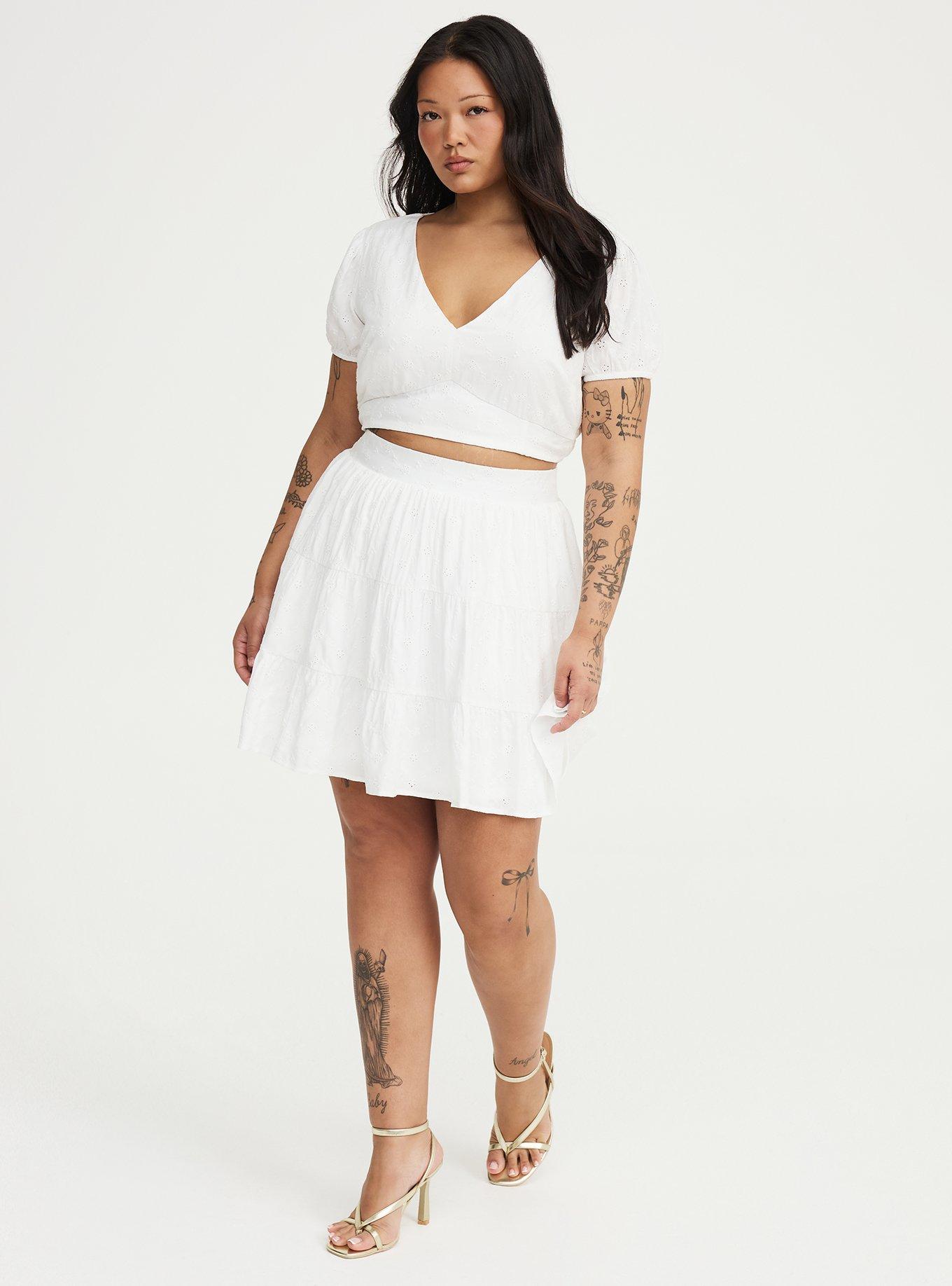 Eyelet Mini Skirt Set, BLANC DE BLANC, alternate