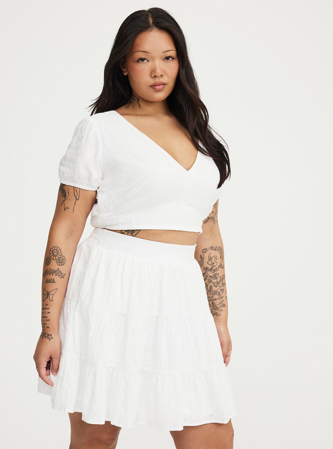 Plus Size Eyelet Mini Skirt Set, BLANC DE BLANC, hi-res