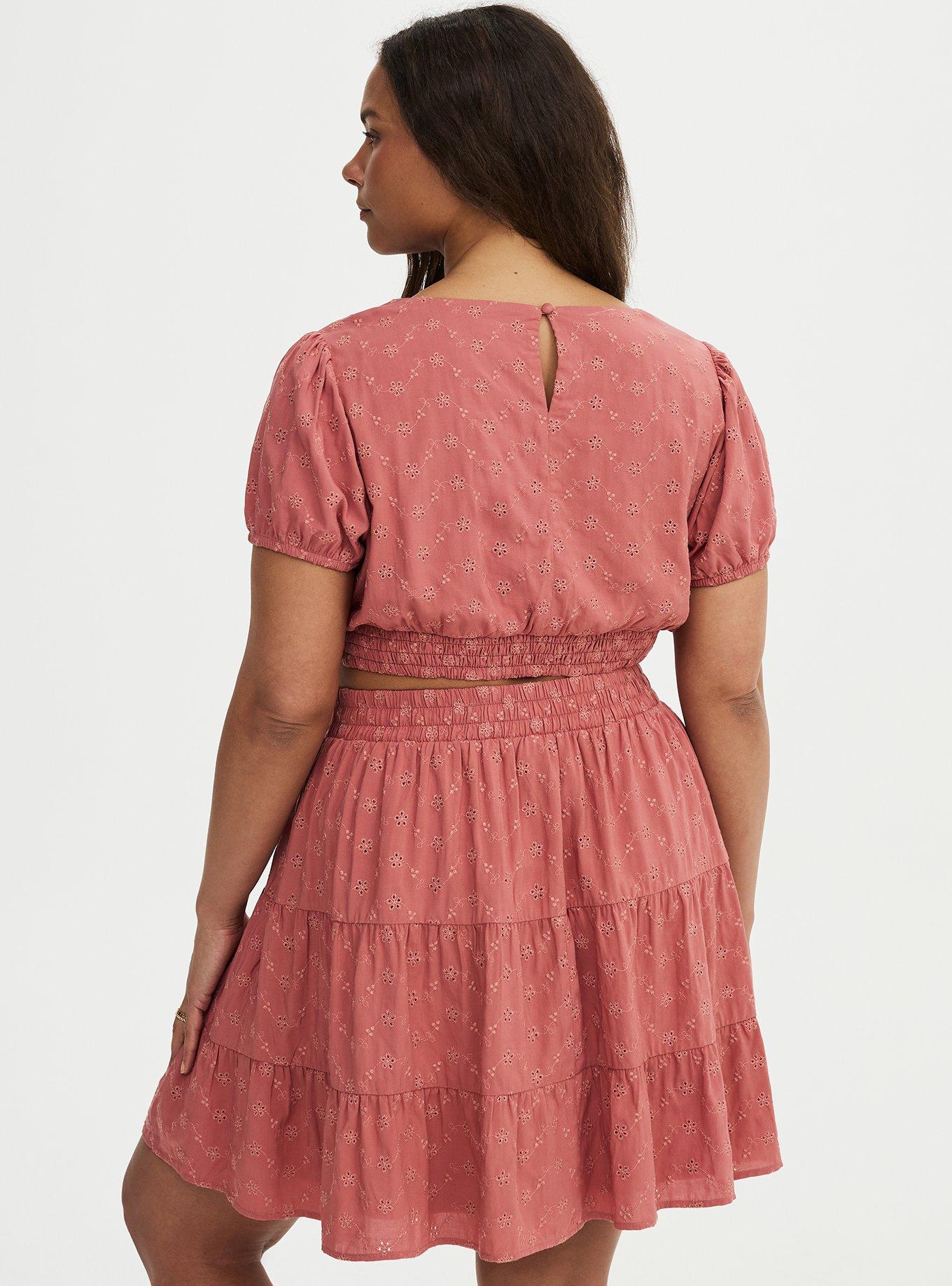 Eyelet Mini Skirt Set, LIGHT MAHOGANY, alternate