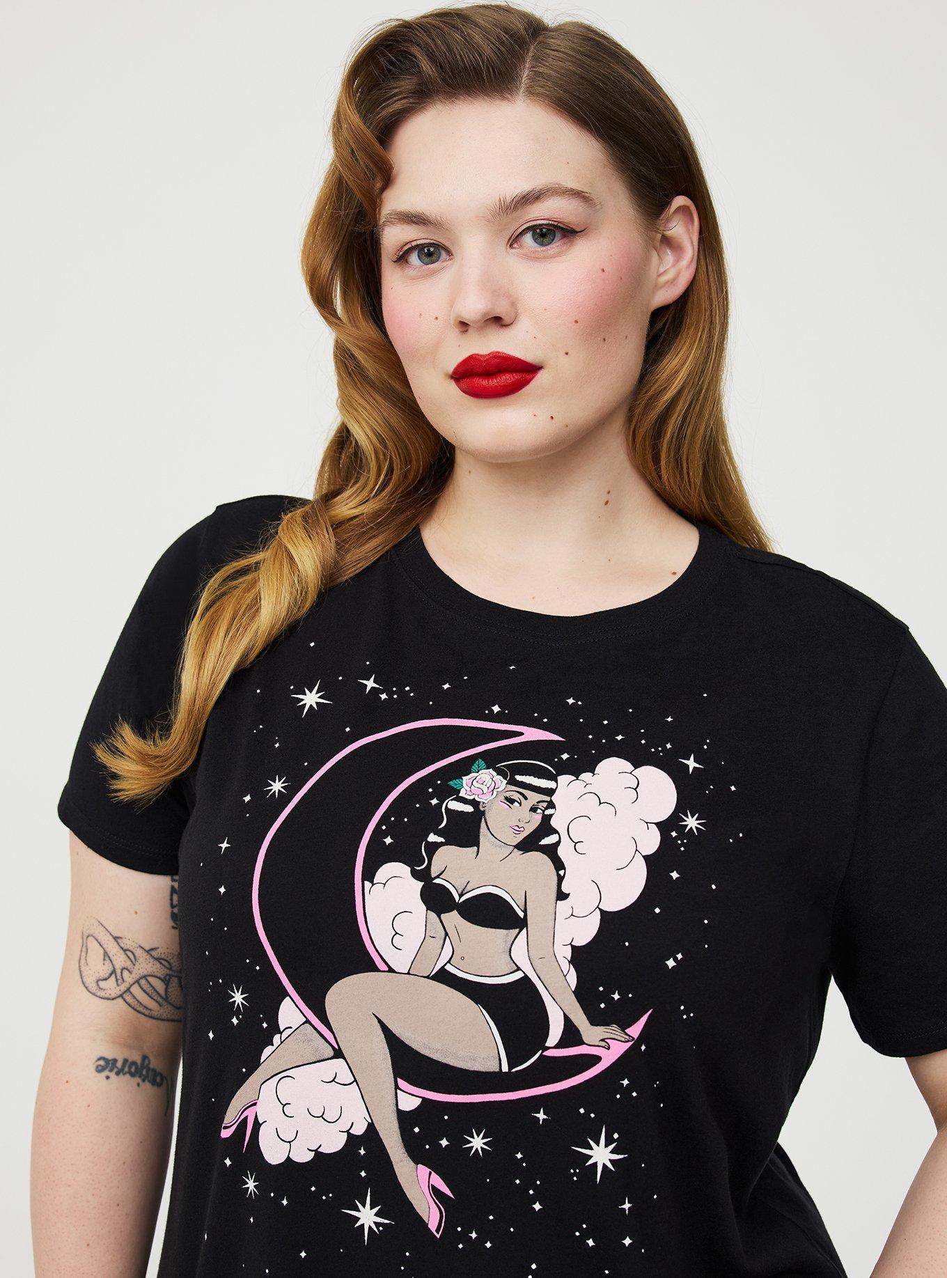 Retro Chic Graphic Crew Tee, PIN UP MOON GIRL, alternate