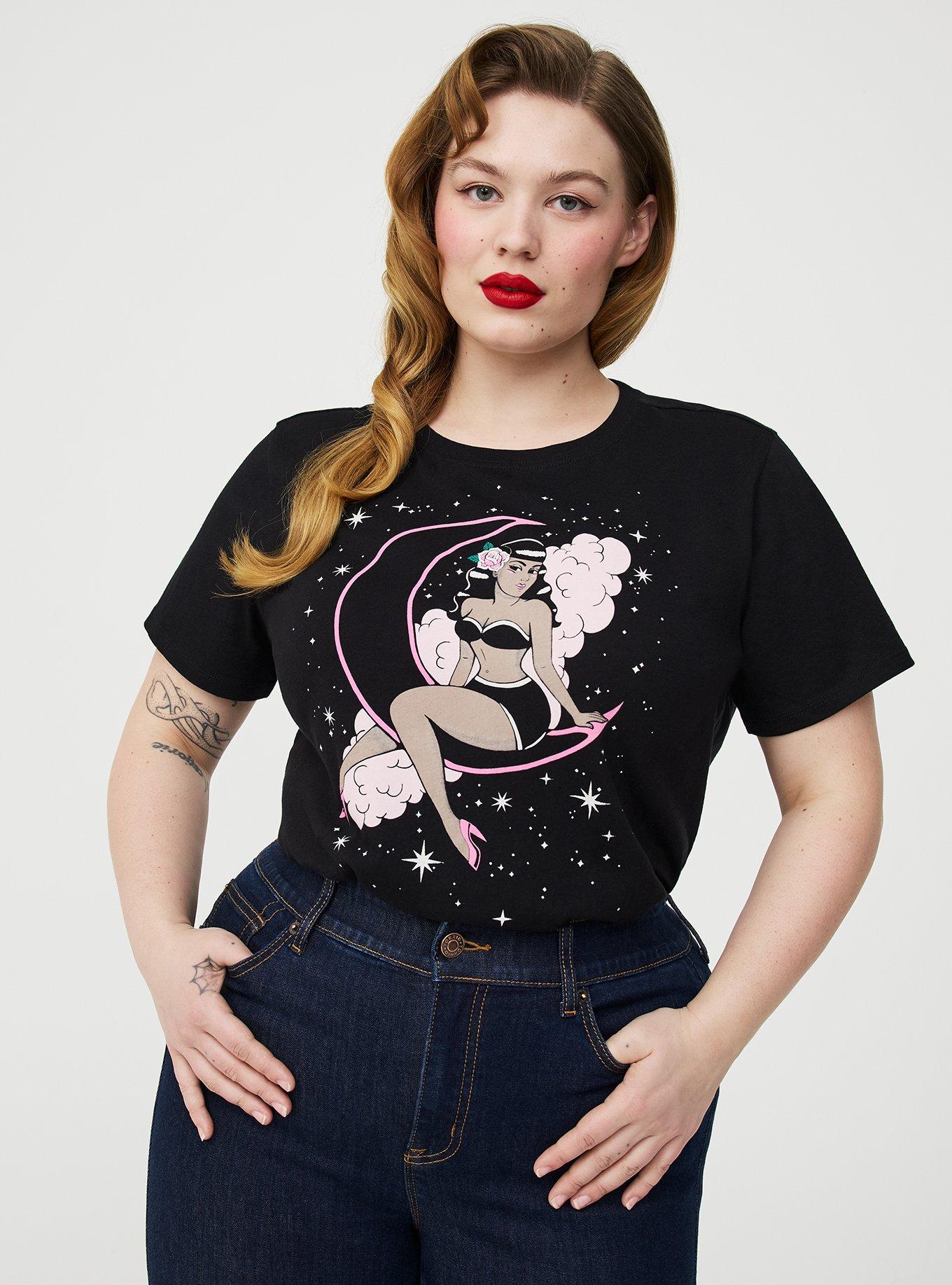 Retro Chic Graphic Crew Tee, PIN UP MOON GIRL, alternate