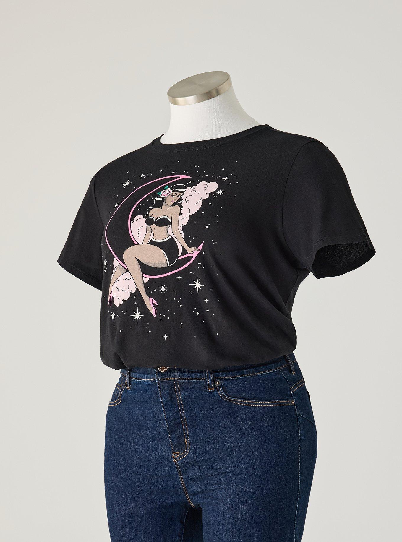 Retro Chic Graphic Crew Tee, PIN UP MOON GIRL, flat