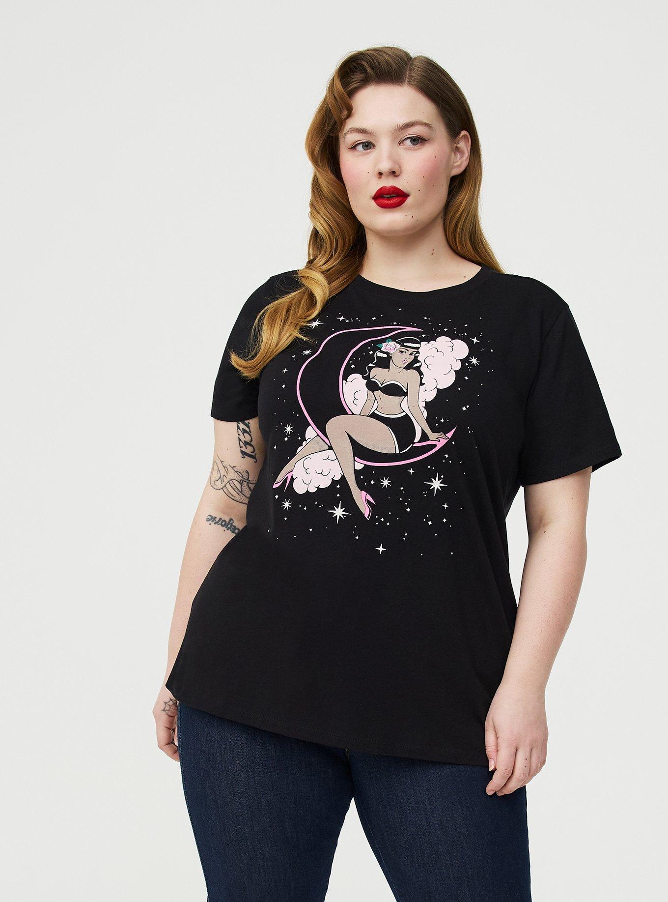 Retro Chic Graphic Crew Tee, PIN UP MOON GIRL, hi-res