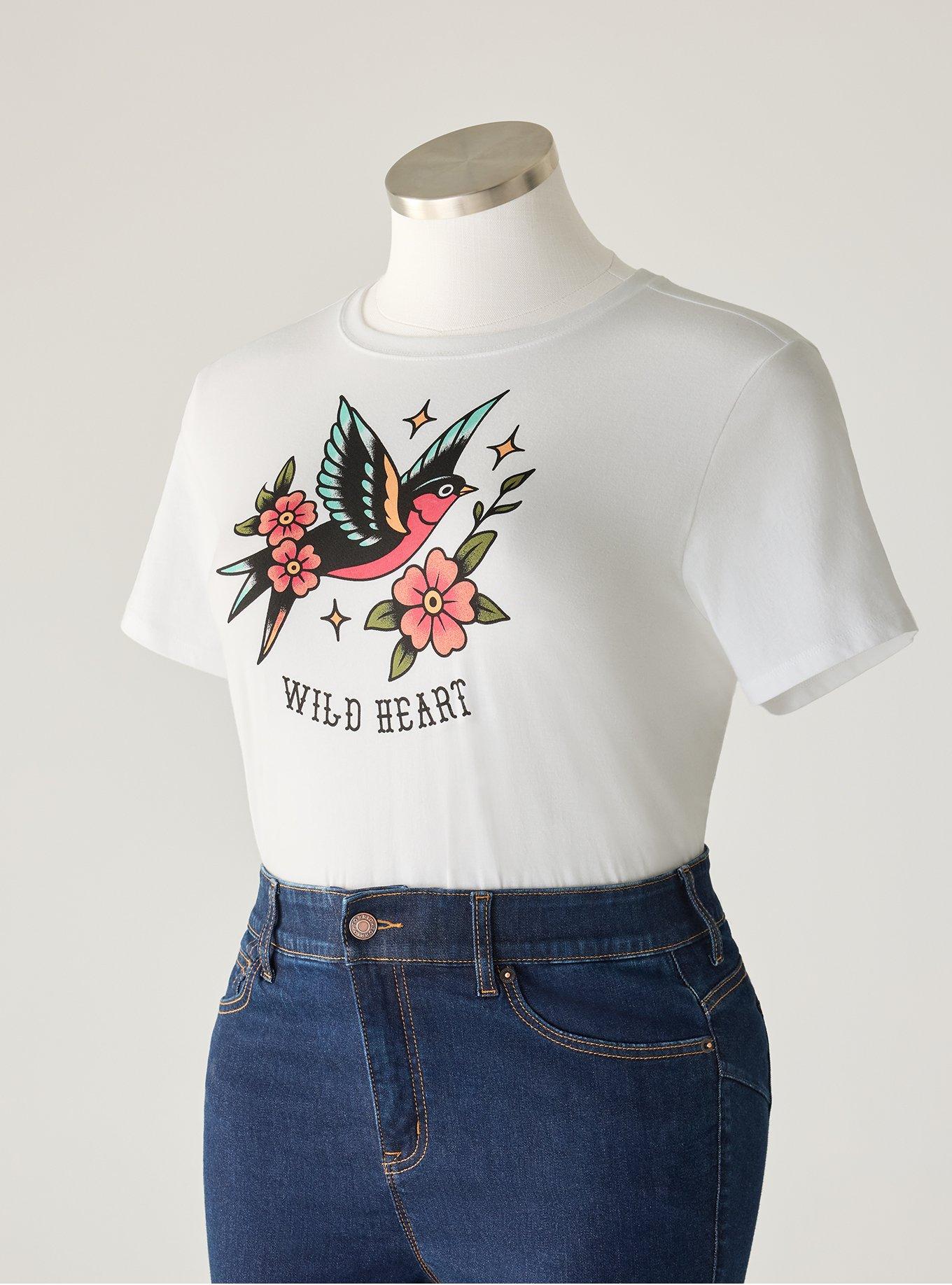 Retro Chic Graphic Crew Tee, WILD HEART SWALLOW, flat