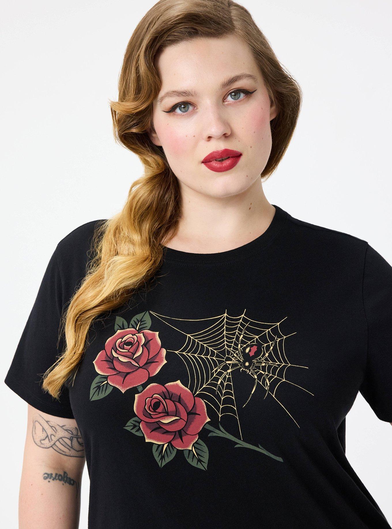 Retro Chic Graphic Crew Tee, TATTOO SPIDER FLORAL, alternate
