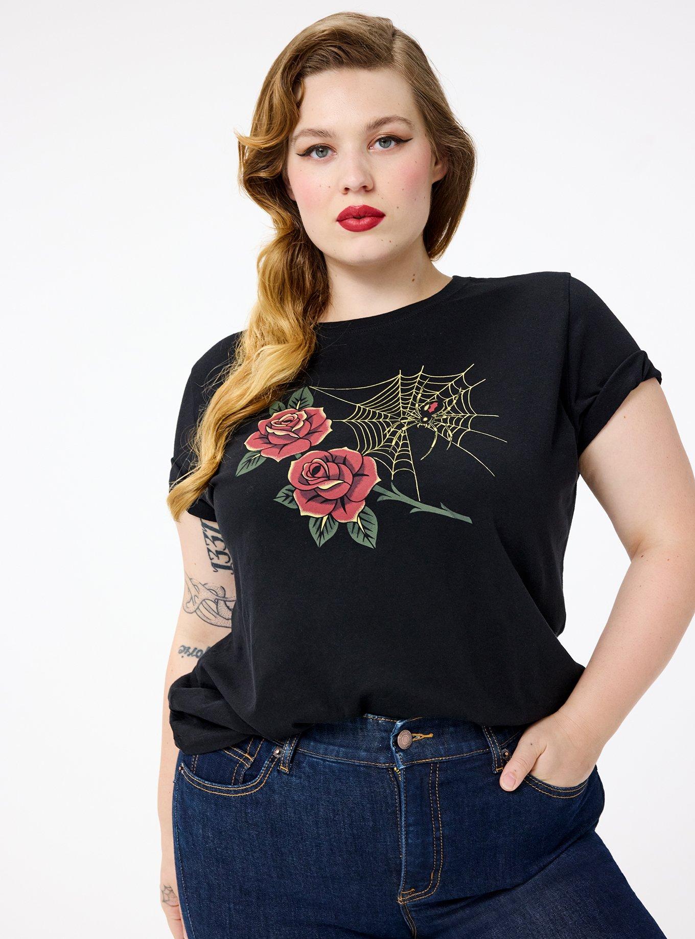 Retro Chic Graphic Crew Tee, TATTOO SPIDER FLORAL, alternate