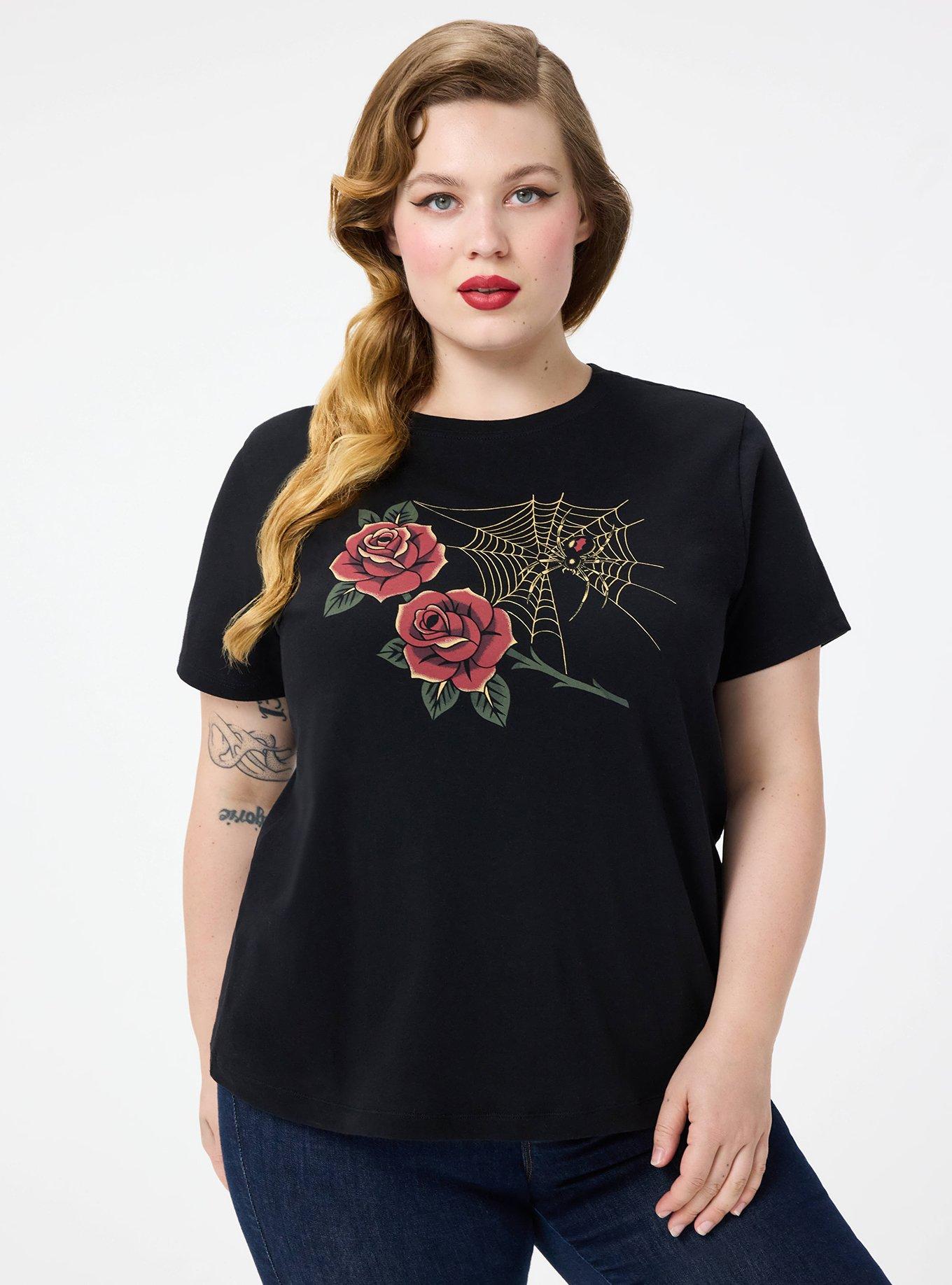Retro Chic Graphic Crew Tee, TATTOO SPIDER FLORAL, hi-res
