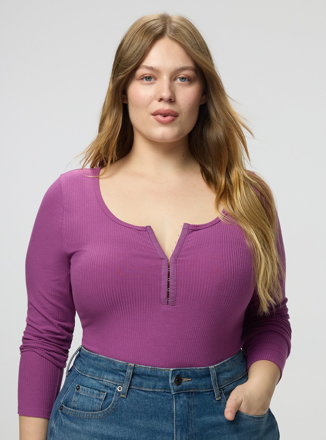 Super Soft Rib Hook & Eye Long Sleeve Top, AMETHYST, alternate