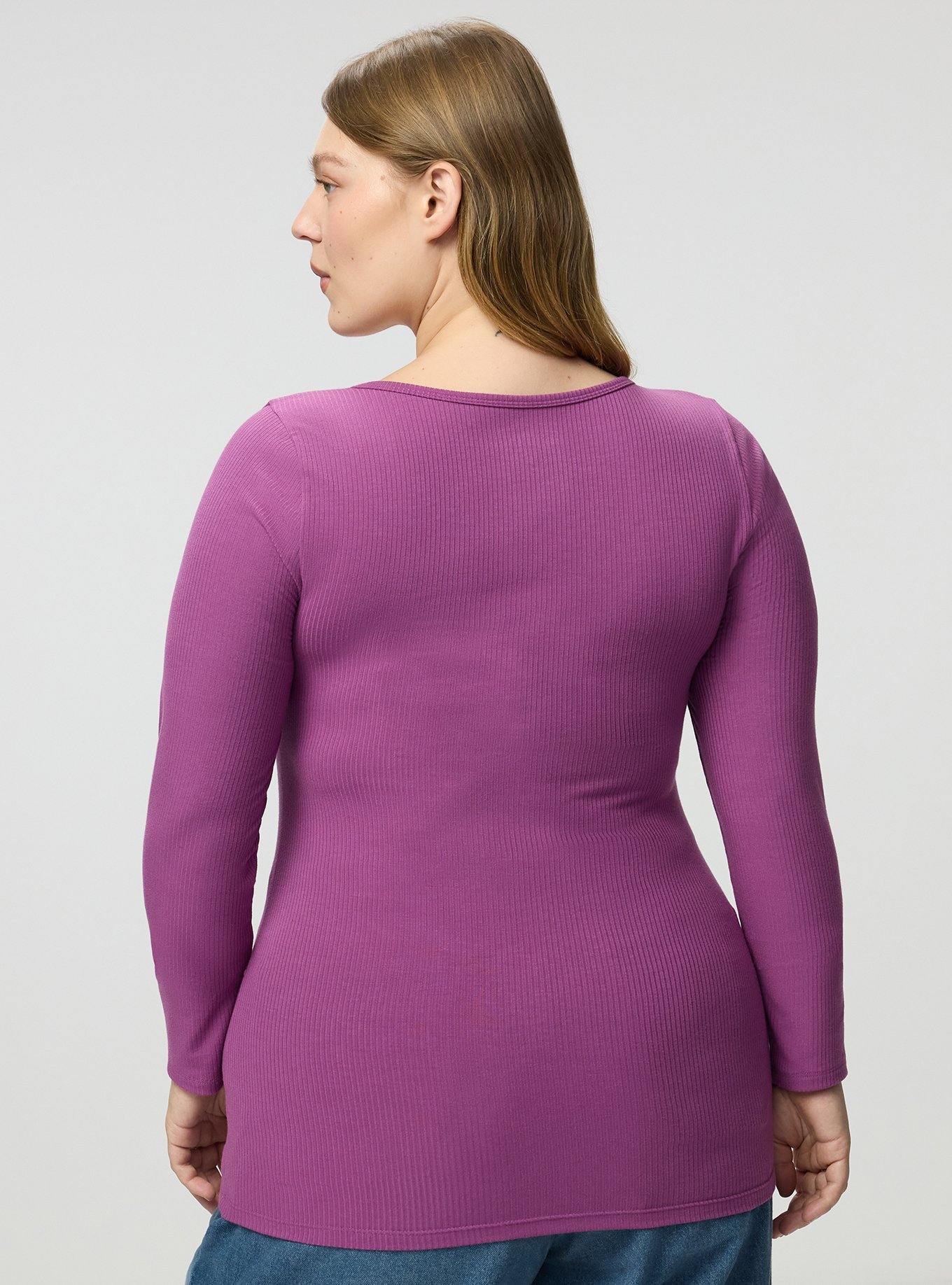 Super Soft Rib Hook & Eye Long Sleeve Top, AMETHYST, alternate