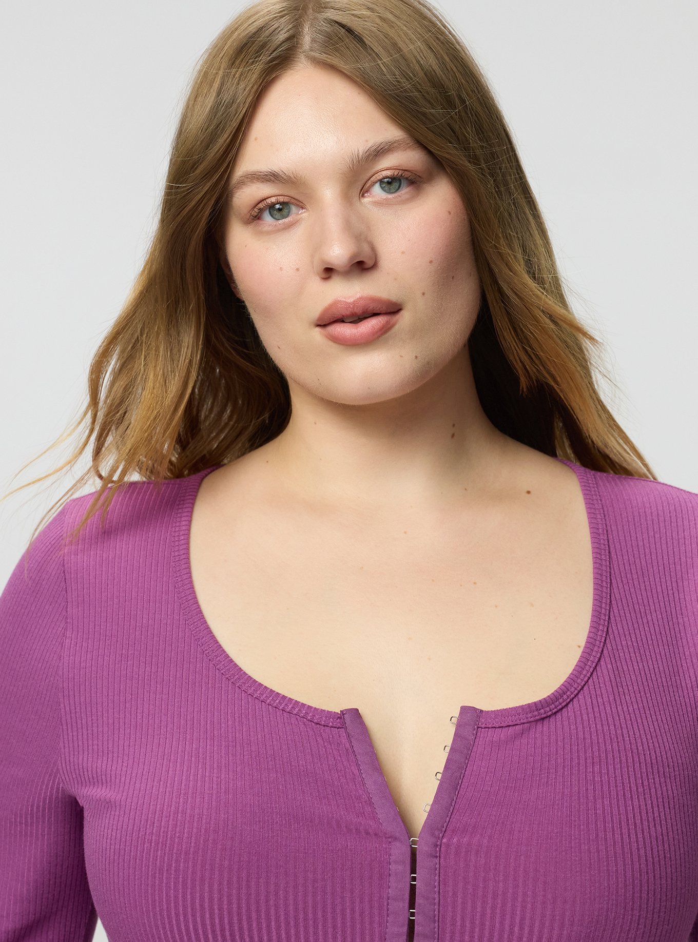 Super Soft Rib Hook & Eye Long Sleeve Top, AMETHYST, alternate