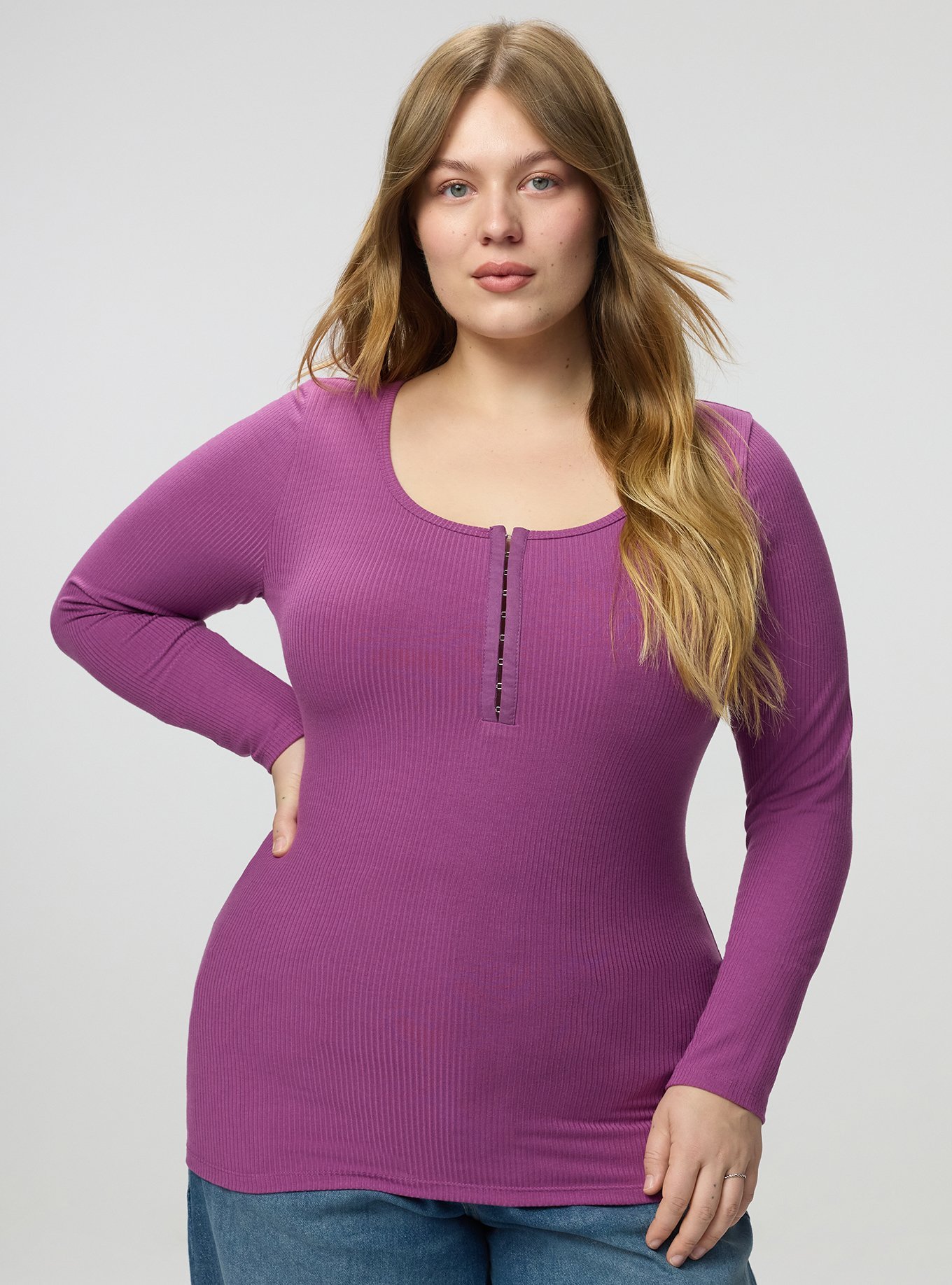 Super Soft Rib Hook & Eye Long Sleeve Top, AMETHYST, hi-res